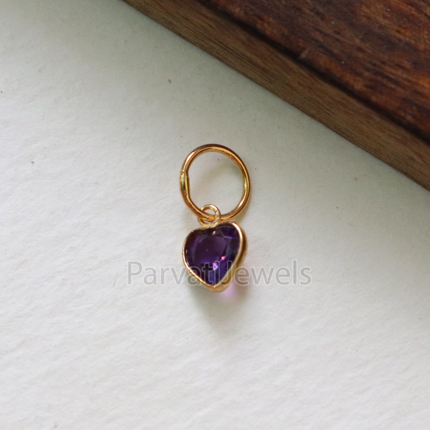 Natural Heart Amethyst Charm, 18k Solid Gold Charm, Amethyst Charm, Gold Charm, Charm Pendant, Charm Necklace, Handmade Gold Charm, Gift for Her