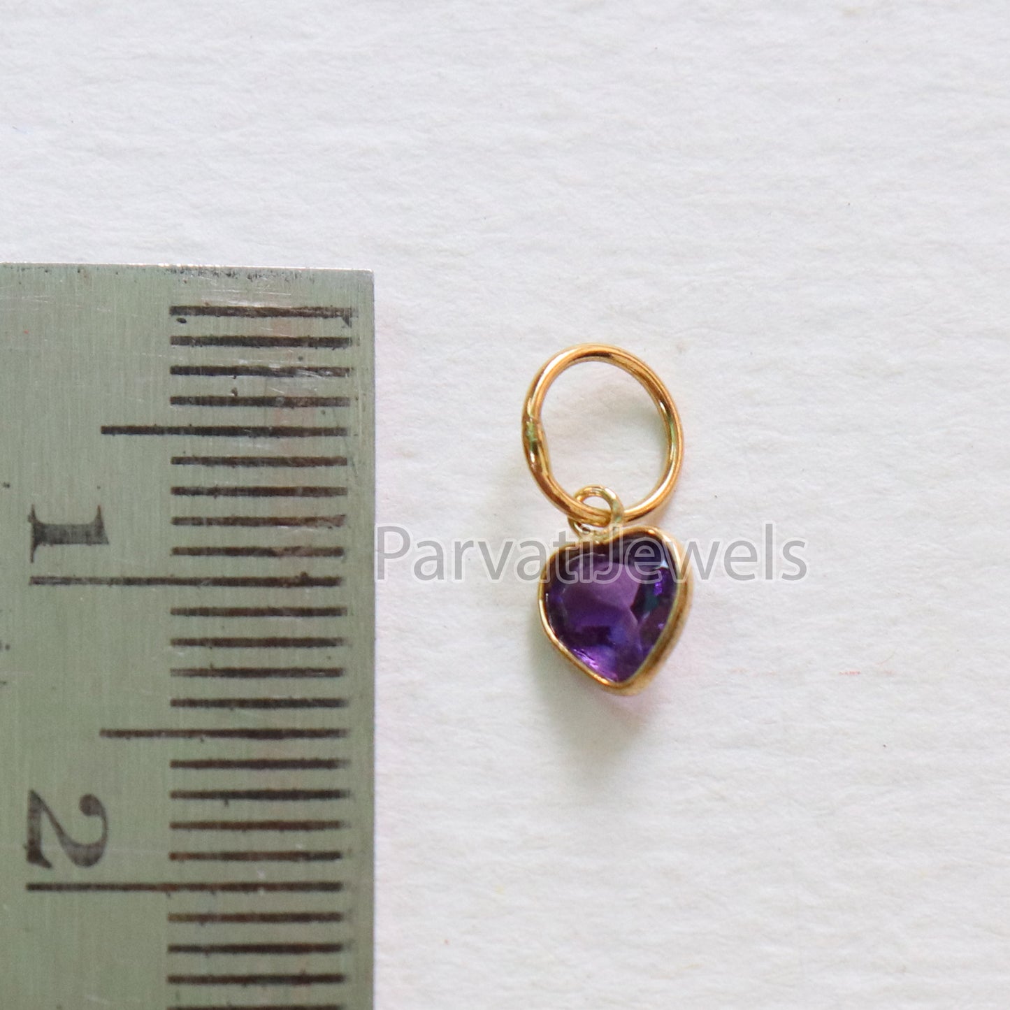 Natural Heart Amethyst Charm, 18k Solid Gold Charm, Amethyst Charm, Gold Charm, Charm Pendant, Charm Necklace, Handmade Gold Charm, Gift for Her