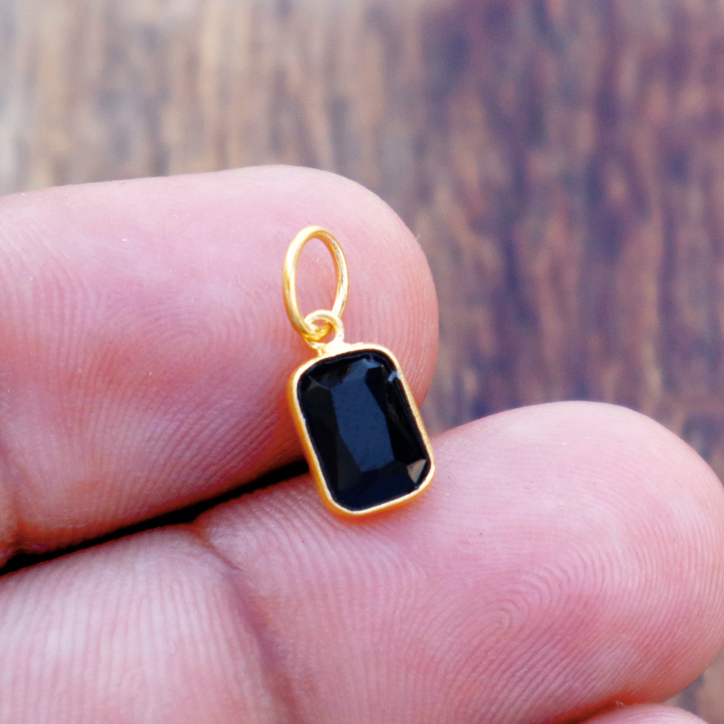 Black Onyx Charm, 18k Solid Gold Charm, Natural Black Onyx Charm, Gold Charm, Charm Pendant, Gold Charm Necklace, Handmade Gold Charm