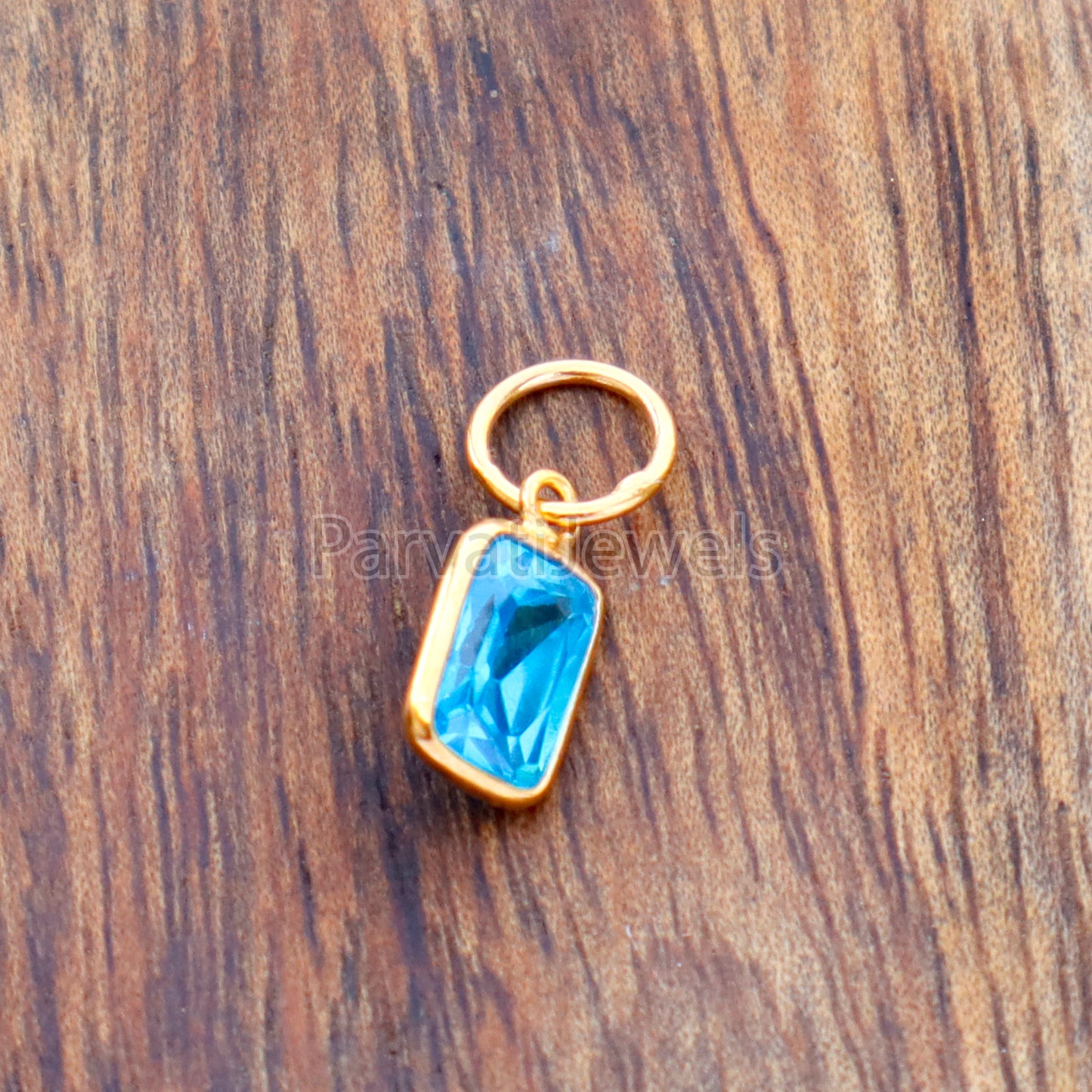 Swiss Blue Topaz Charm, 18k Solid Gold Charm, Handmade Gold Charm, Charms Necklace, Lab Created Swiss Blue Topaz Charm, Gift for Her