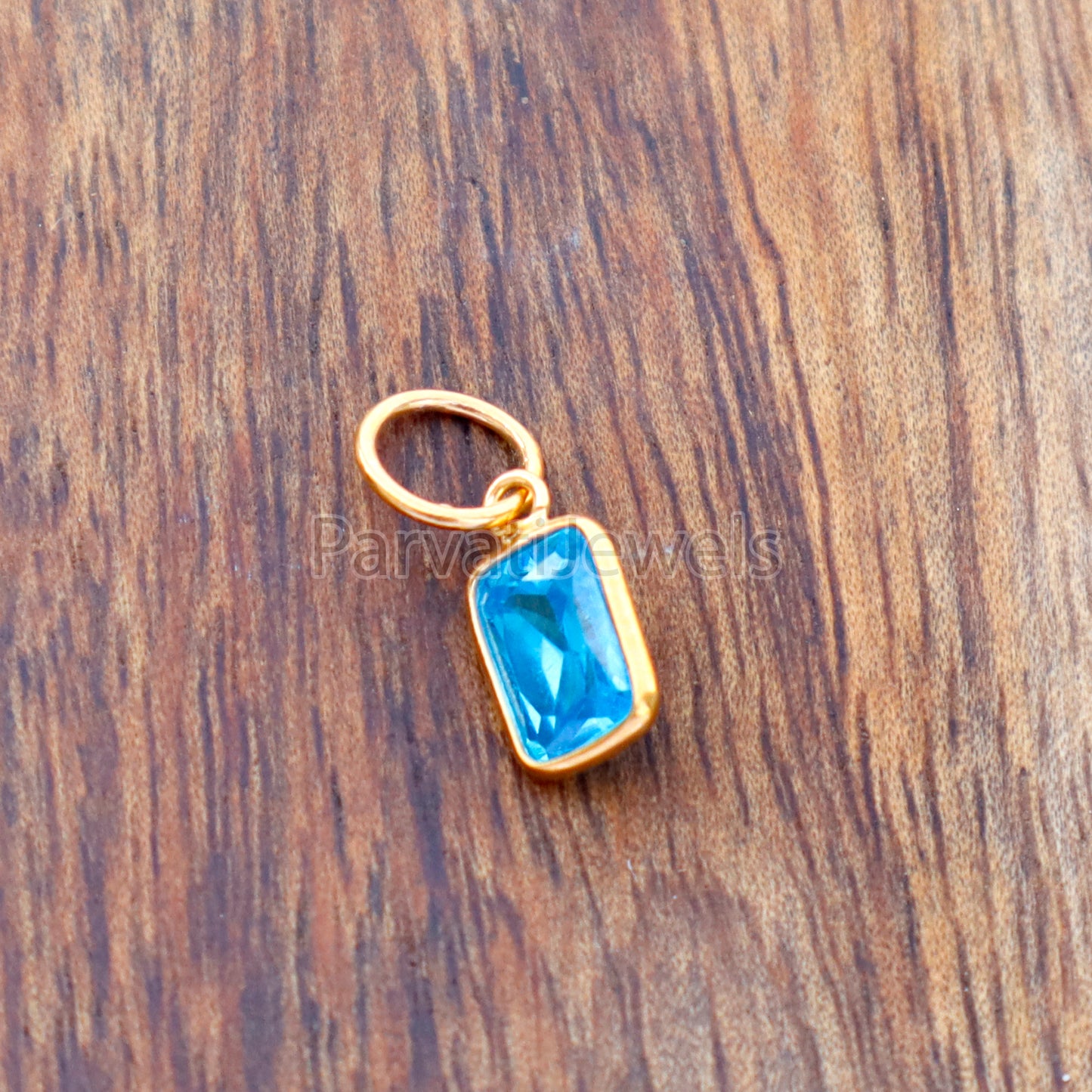 Swiss Blue Topaz Charm, 18k Solid Gold Charm, Handmade Gold Charm, Charms Necklace, Lab Created Swiss Blue Topaz Charm, Gift for Her