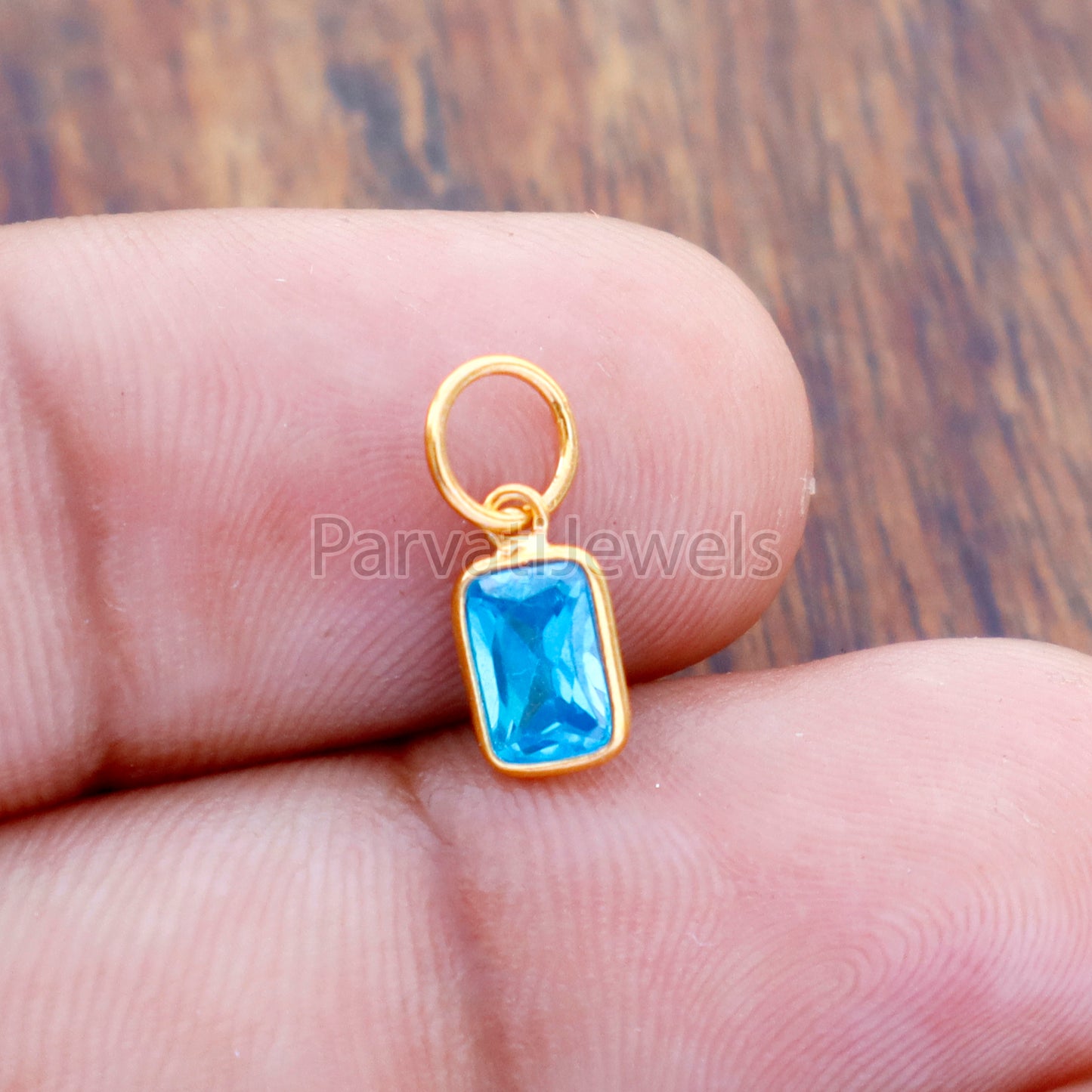 Swiss Blue Topaz Charm, 18k Solid Gold Charm, Handmade Gold Charm, Charms Necklace, Lab Created Swiss Blue Topaz Charm, Gift for Her