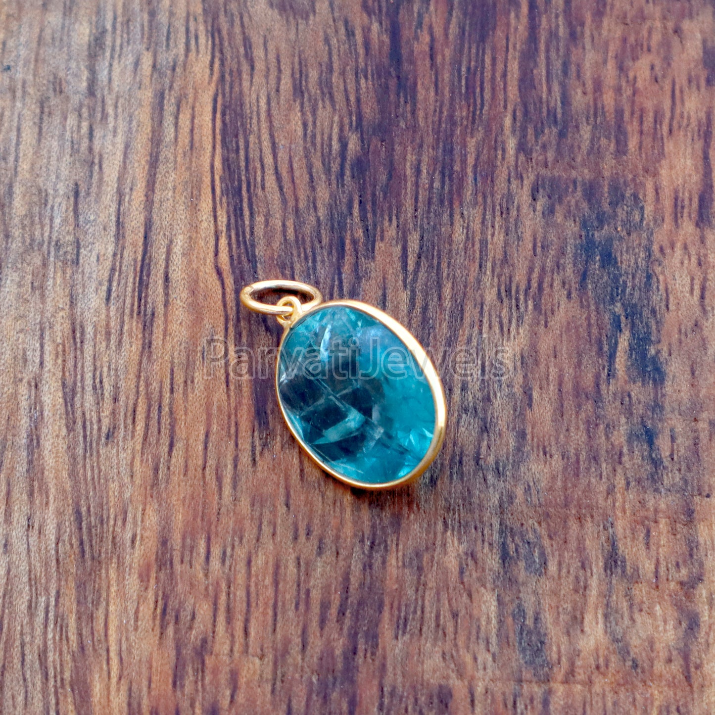 Apatite Charm, 18k Solid Gold Charm, Natural Apatite Charm, Gold Charm, Charm Pendant, Charm Necklace, Handmade Gold Charm, Gift for Her