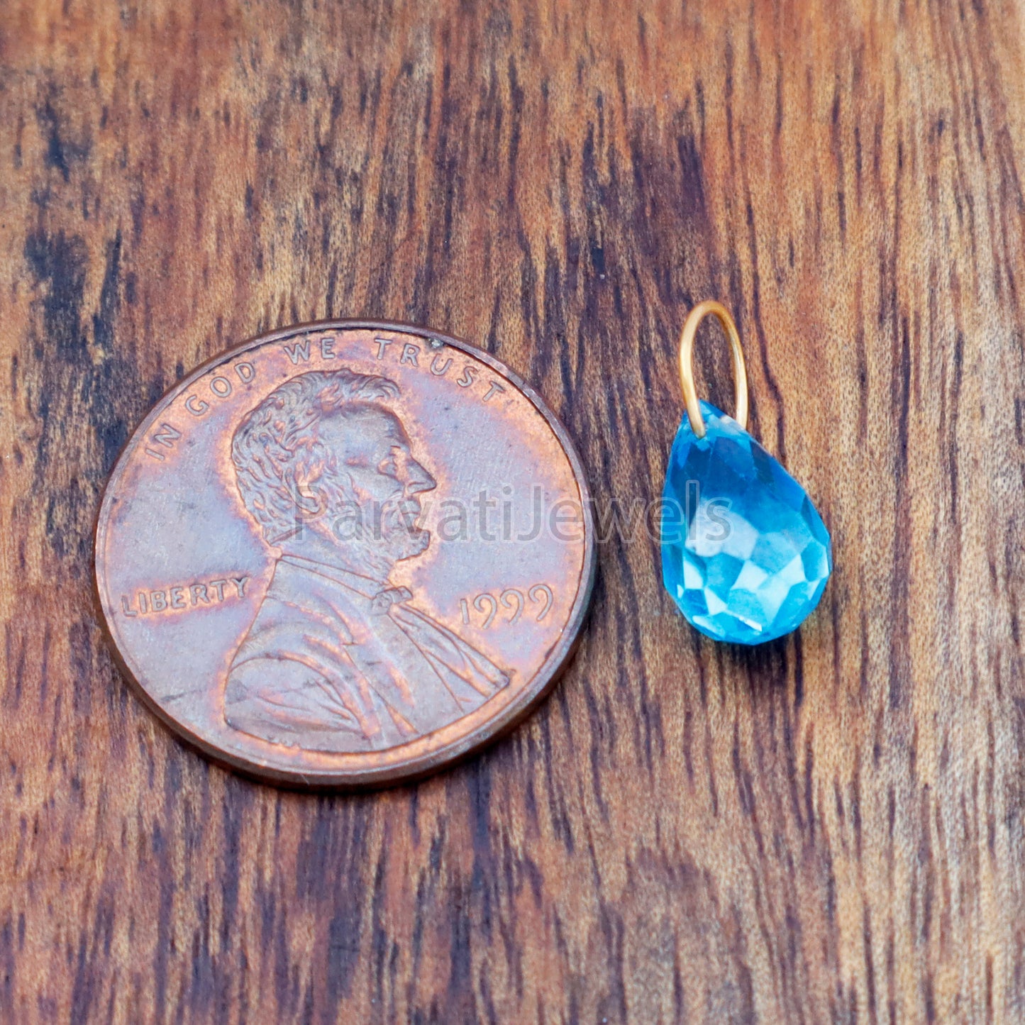 Teardrop Blue Topaz Charm, 18k Solid Gold Charm, Blue Topaz Charm, Gold Charm, Blue Topaz Charm Pendant, Charm Necklace, Handmade Gold Charm