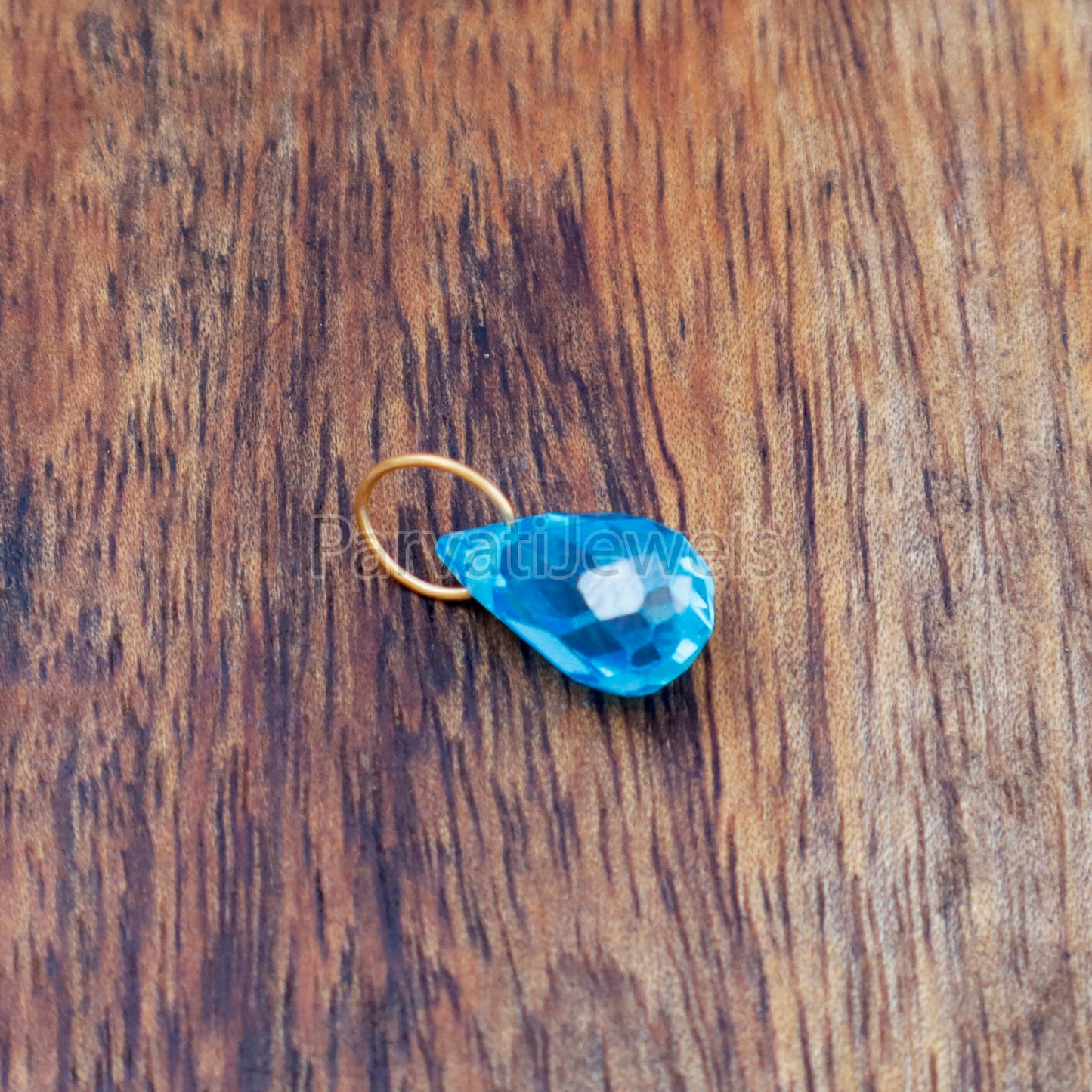 Teardrop Blue Topaz Charm, 18k Solid Gold Charm, Blue Topaz Charm, Gold Charm, Blue Topaz Charm Pendant, Charm Necklace, Handmade Gold Charm