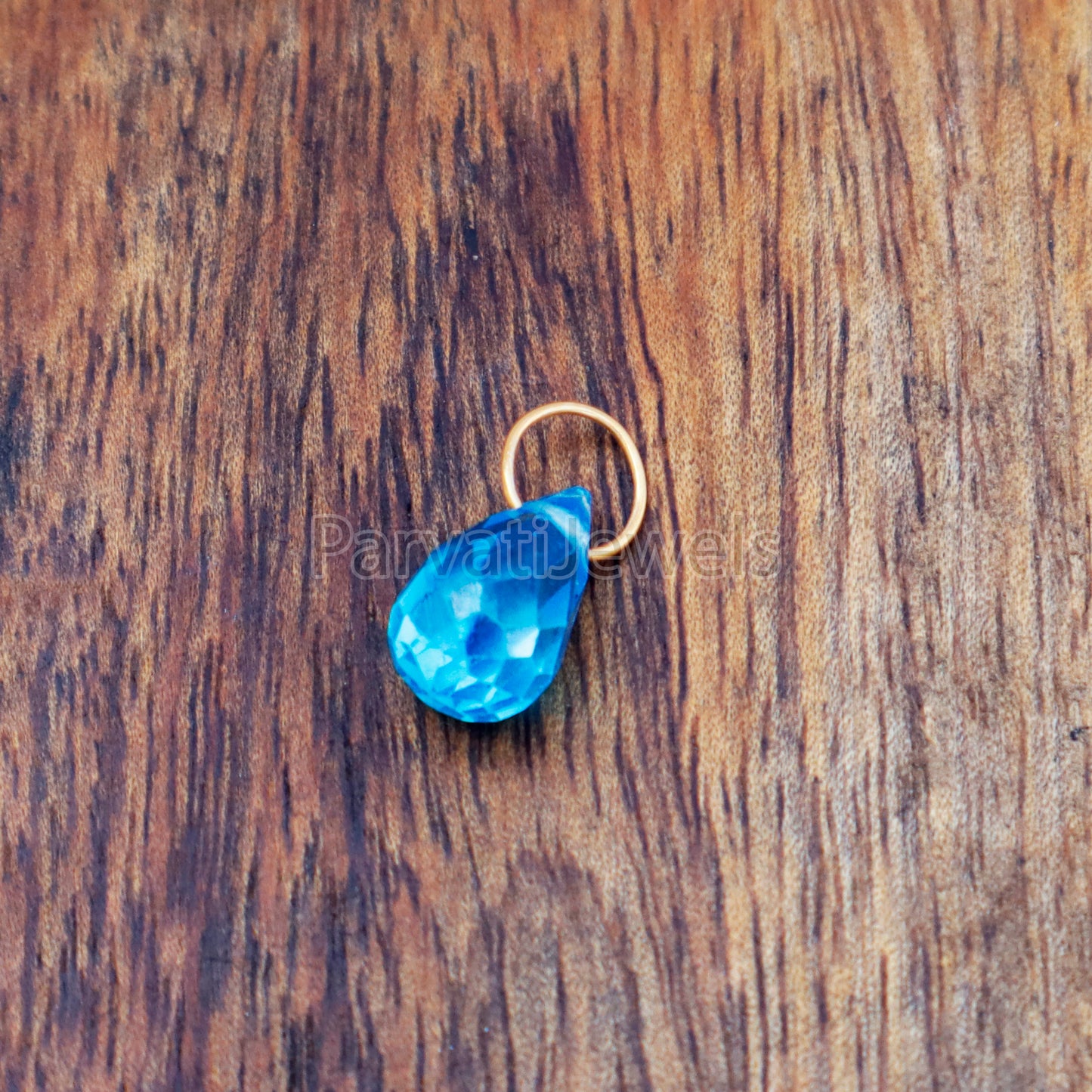 Teardrop Blue Topaz Charm, 18k Solid Gold Charm, Blue Topaz Charm, Gold Charm, Blue Topaz Charm Pendant, Charm Necklace, Handmade Gold Charm