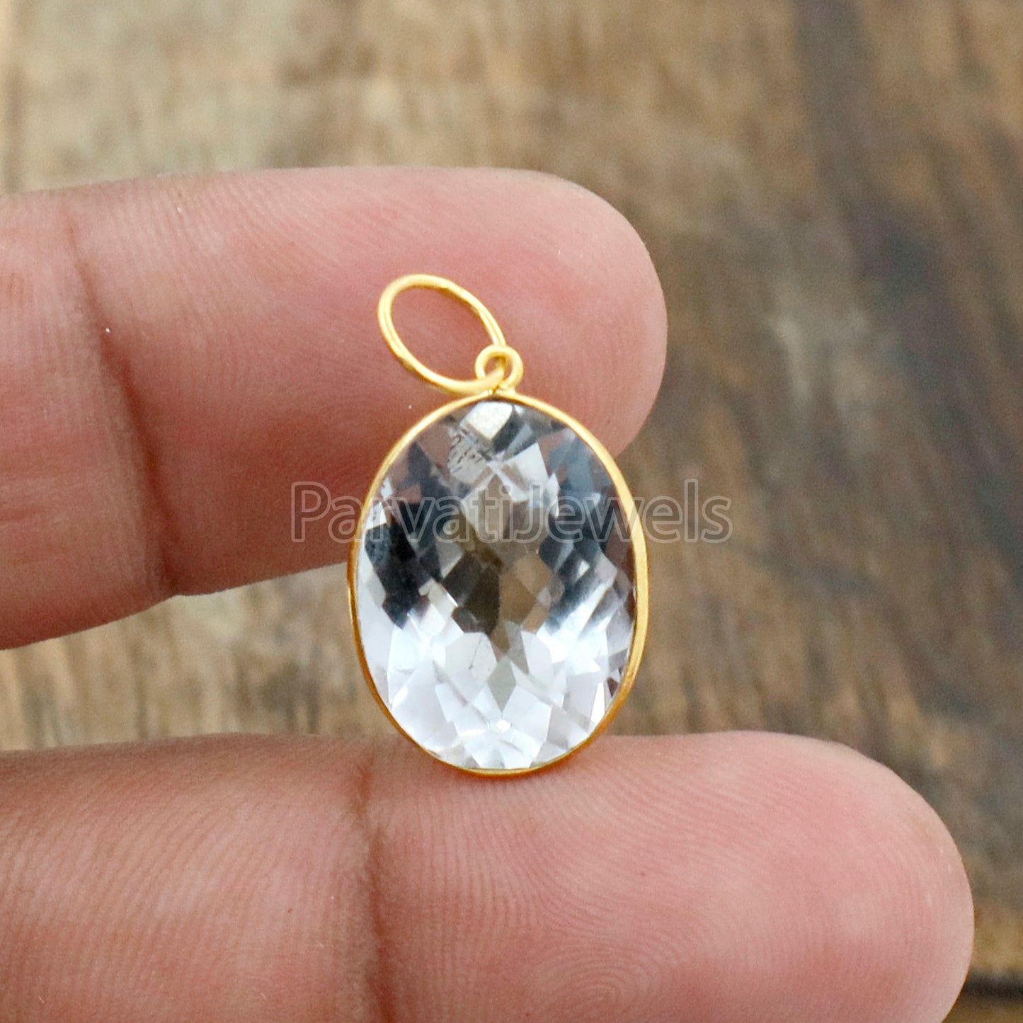 White Crystal Charm, 18k Solid Gold Charm, Natural White Crystal Charm, Gold Charm, Charm Pendant, Charm Necklace, Handmade Gold Charm