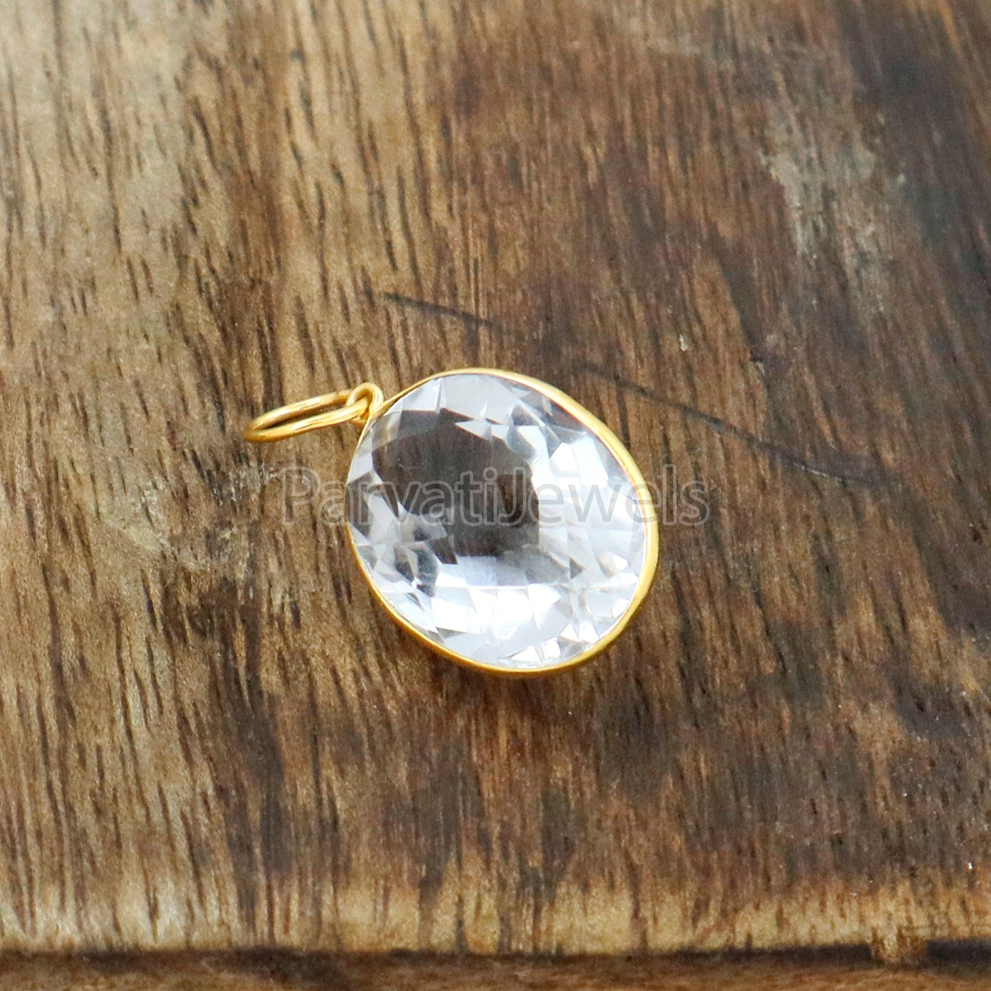 White Crystal Charm, 18k Solid Gold Charm, Natural White Crystal Charm, Gold Charm, Charm Pendant, Charm Necklace, Handmade Gold Charm