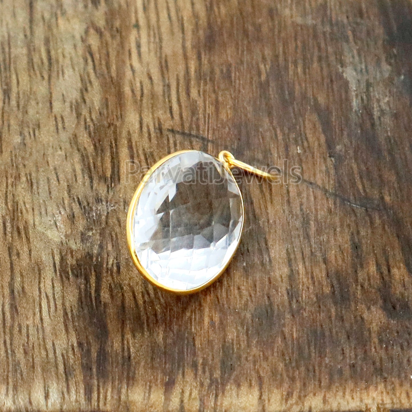 White Crystal Charm, 18k Solid Gold Charm, Natural White Crystal Charm, Gold Charm, Charm Pendant, Charm Necklace, Handmade Gold Charm