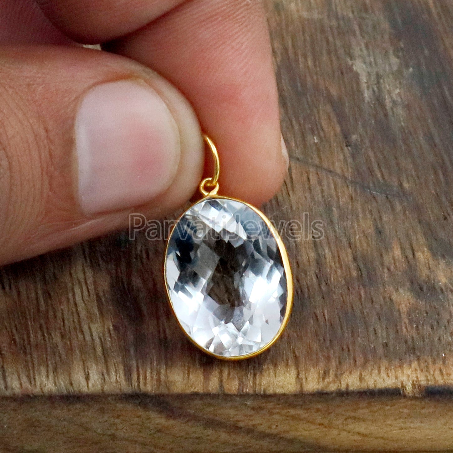White Crystal Charm, 18k Solid Gold Charm, Natural White Crystal Charm, Gold Charm, Charm Pendant, Charm Necklace, Handmade Gold Charm