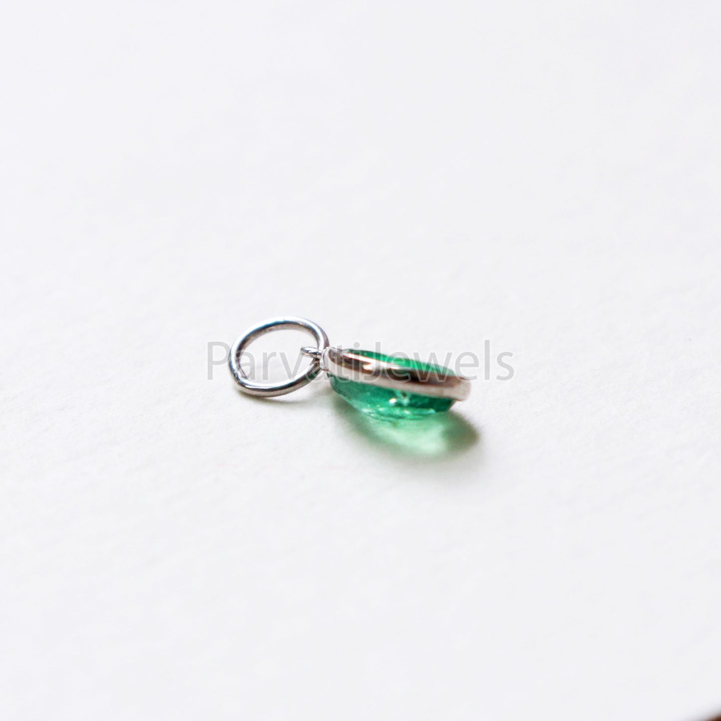 Emerald Charm, 18k Solid White Gold Charm, Natural Emerald Charm, White Gold Charm, Charm Pendant, Charm Necklace, Handmade White Gold Charm
