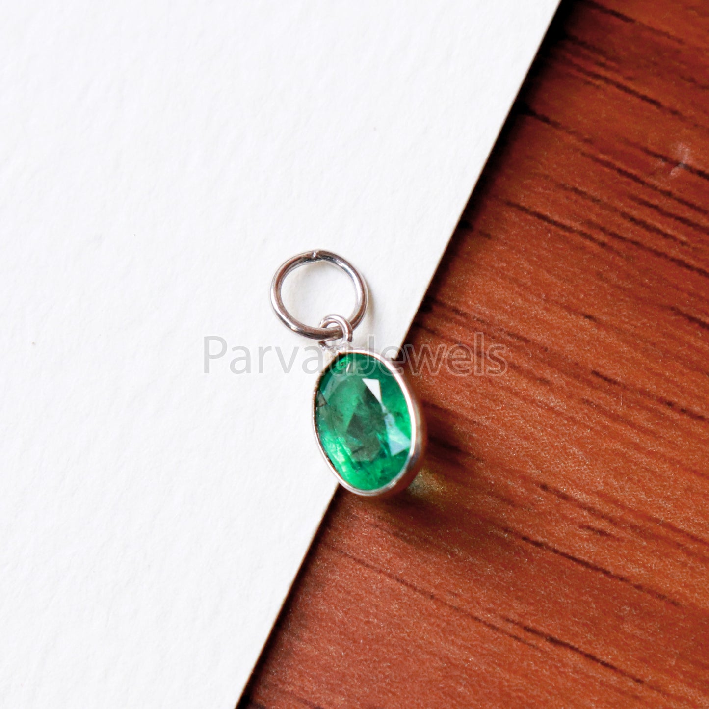 Emerald Charm, 18k Solid White Gold Charm, Natural Emerald Charm, White Gold Charm, Charm Pendant, Charm Necklace, Handmade White Gold Charm