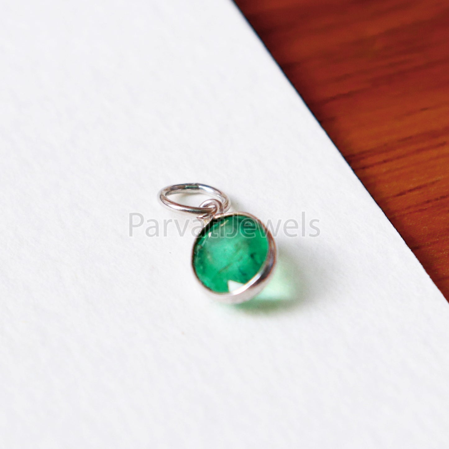 Emerald Charm, 18k Solid White Gold Charm, Natural Emerald Charm, White Gold Charm, Charm Pendant, Charm Necklace, Handmade White Gold Charm