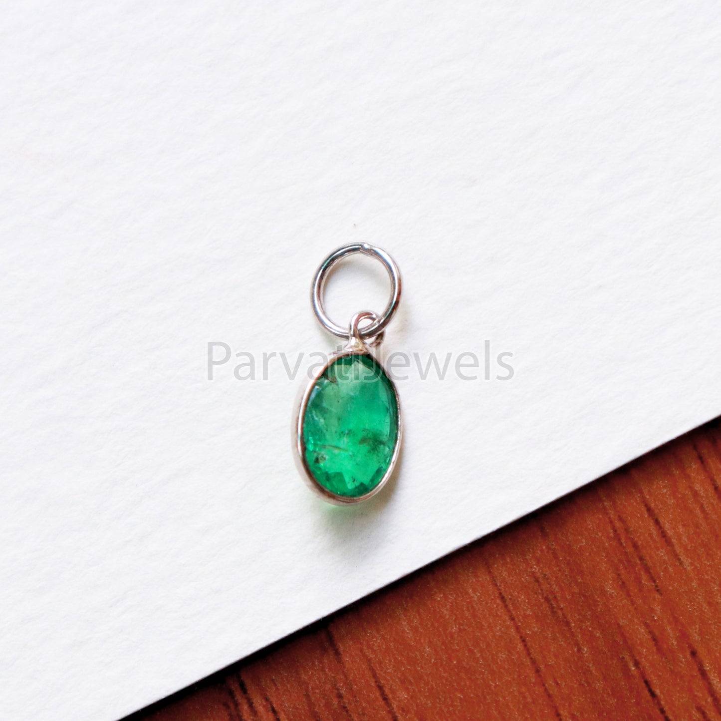 Emerald Charm, 18k Solid White Gold Charm, Natural Emerald Charm, White Gold Charm, Charm Pendant, Charm Necklace, Handmade White Gold Charm