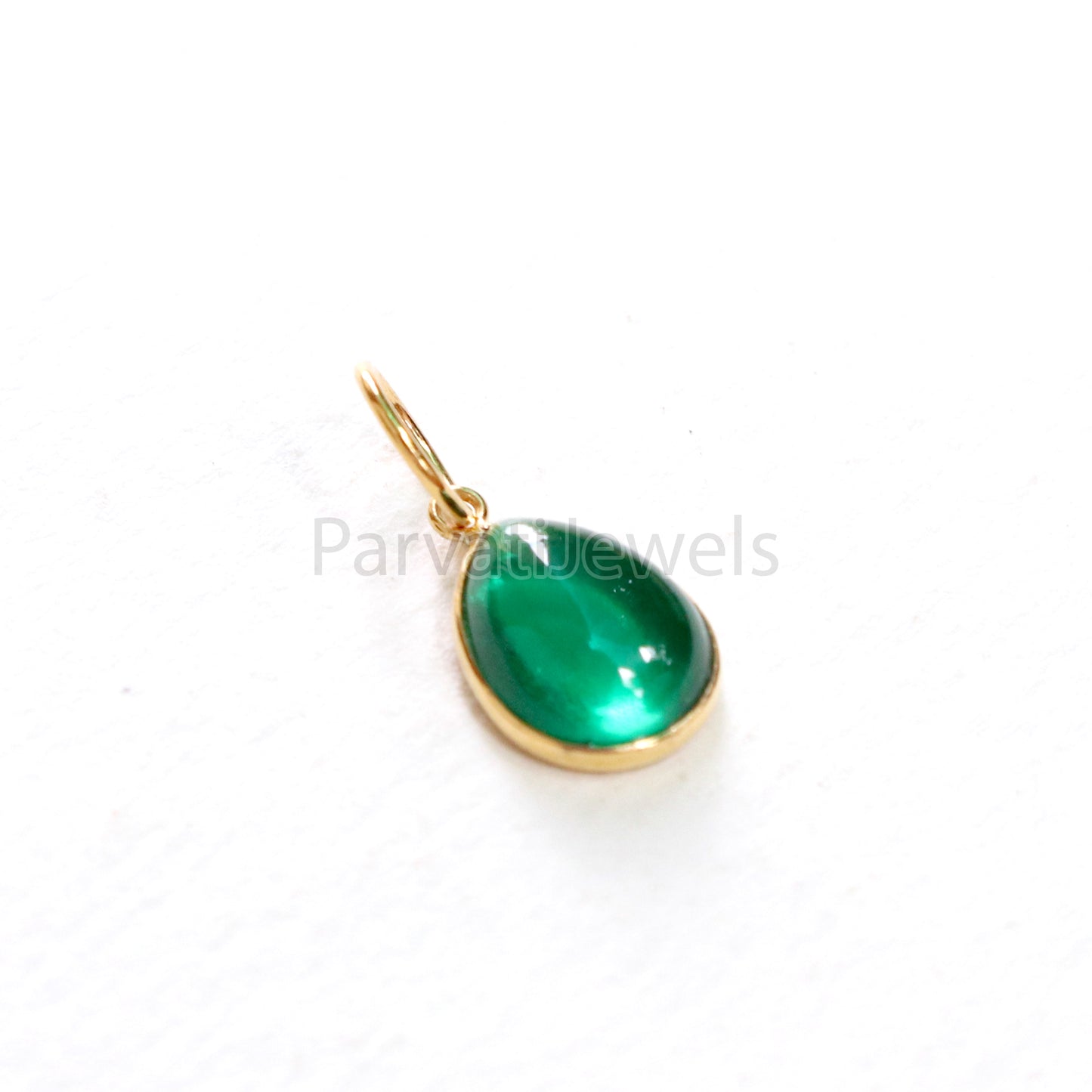 Cabochon Emerald Charm, Lab Created Nano Emerald 18k Solid Gold Charm, Lab Created Emerald Charm, Gold Charm, Charm Pendant, Charm Necklace