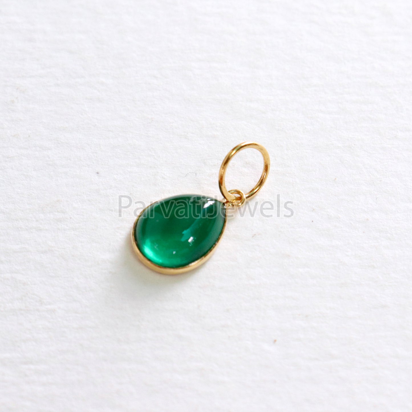Cabochon Emerald Charm, Lab Created Nano Emerald 18k Solid Gold Charm, Lab Created Emerald Charm, Gold Charm, Charm Pendant, Charm Necklace