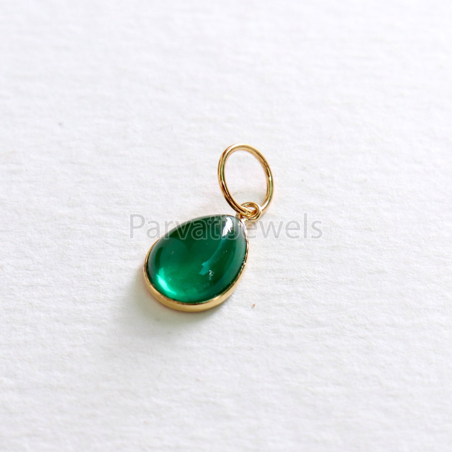 Cabochon Emerald Charm, Lab Created Nano Emerald 18k Solid Gold Charm, Lab Created Emerald Charm, Gold Charm, Charm Pendant, Charm Necklace