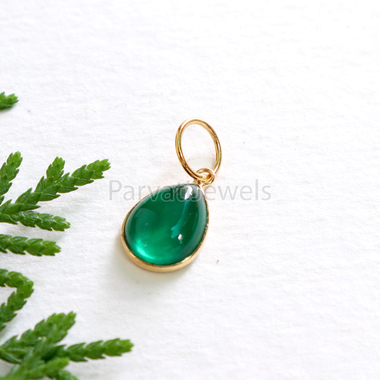 Cabochon Emerald Charm, Lab Created Nano Emerald 18k Solid Gold Charm, Lab Created Emerald Charm, Gold Charm, Charm Pendant, Charm Necklace