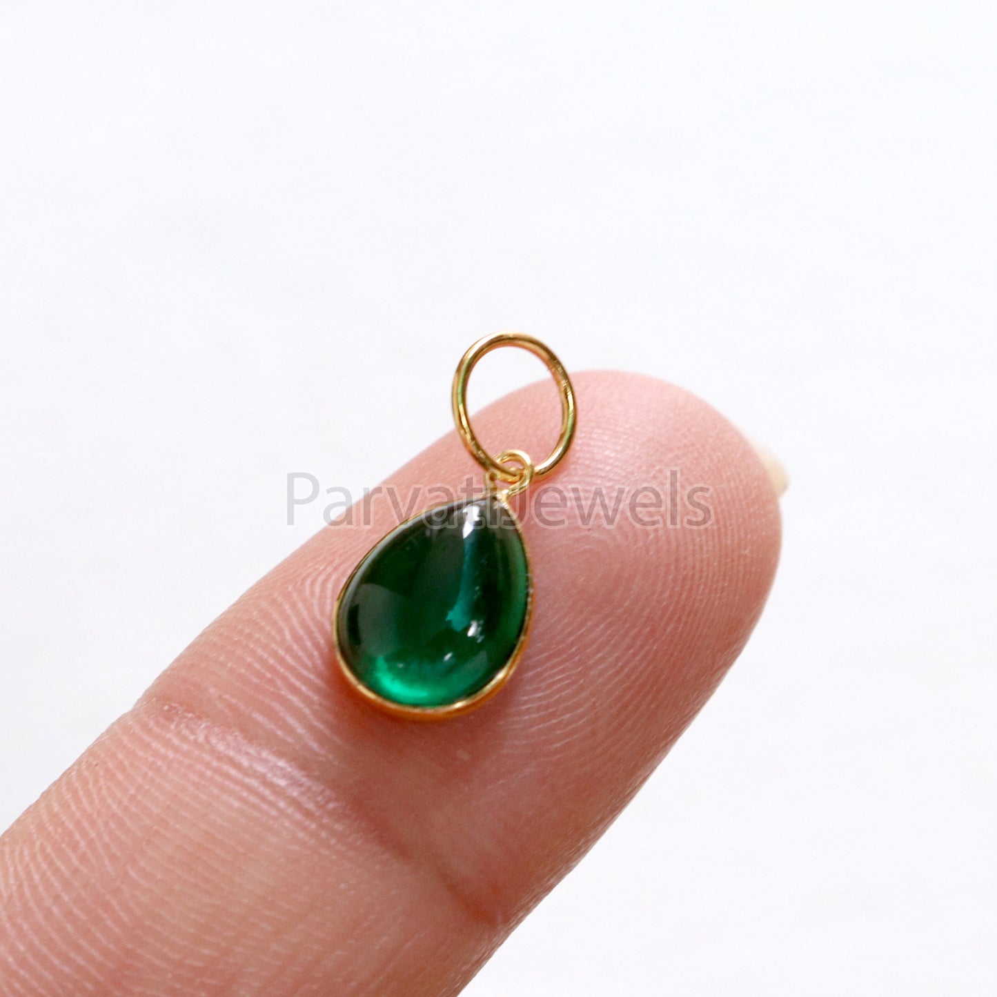 Cabochon Emerald Charm, Lab Created Nano Emerald 18k Solid Gold Charm, Lab Created Emerald Charm, Gold Charm, Charm Pendant, Charm Necklace