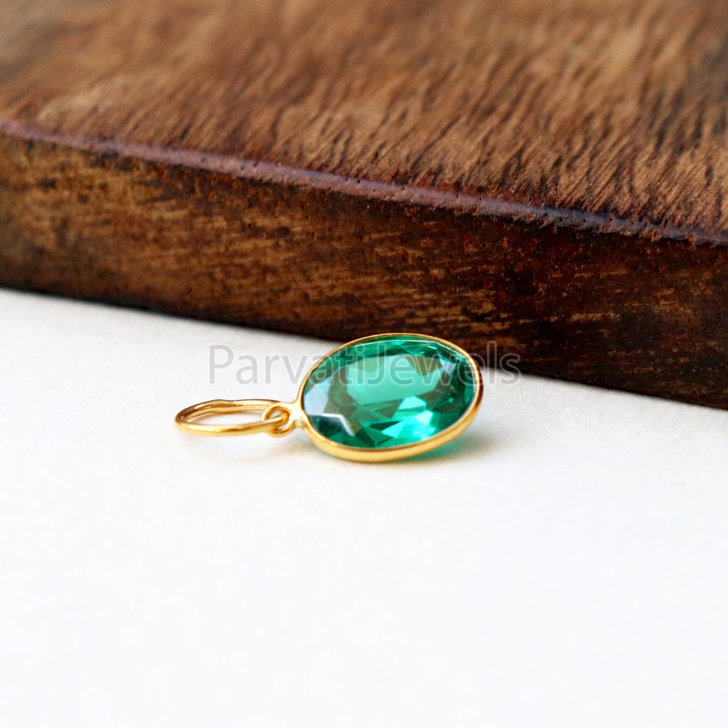 Emerald Charm, 18k Solid Gold Charm, Lab Created Emerald Charm, Emerald Solid Gold Charm, Charm Pendant, Charm Necklace, Handmade Gold Charm