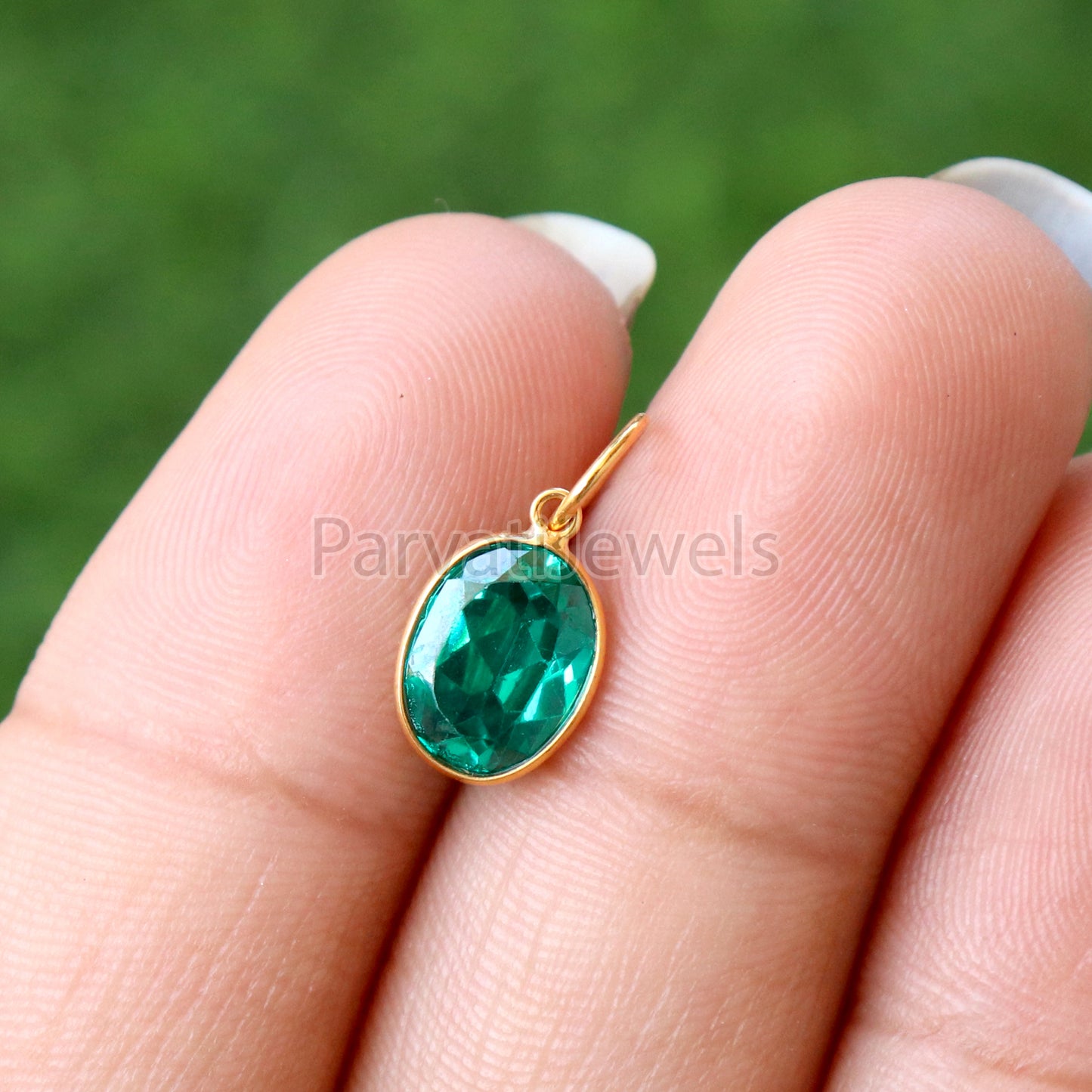 Emerald Charm, 18k Solid Gold Charm, Lab Created Emerald Charm, Emerald Solid Gold Charm, Charm Pendant, Charm Necklace, Handmade Gold Charm