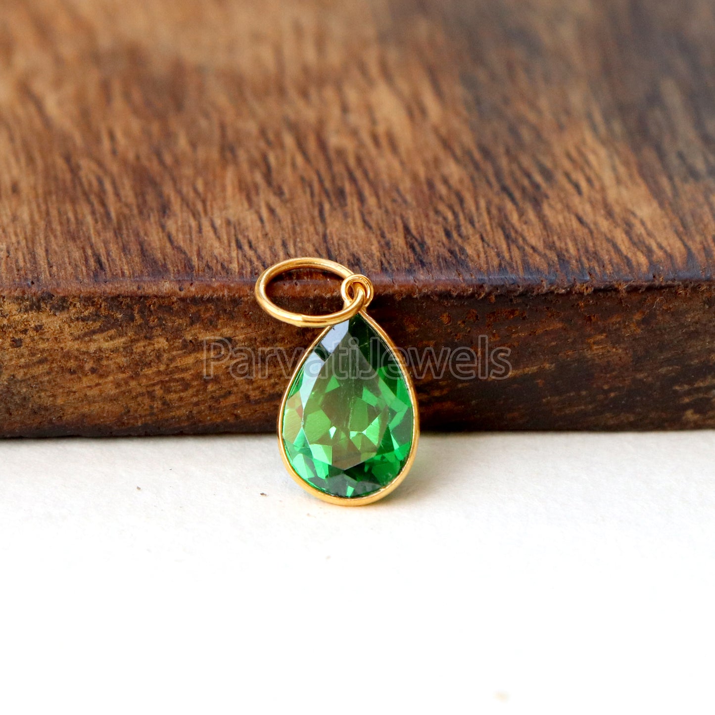Emerald Charm, 18k Solid Gold Charm, Lab Created Emerald Charm, Emerald Solid Gold Charm, Charm Pendant, Charm Necklace, Handmade Gold Charm