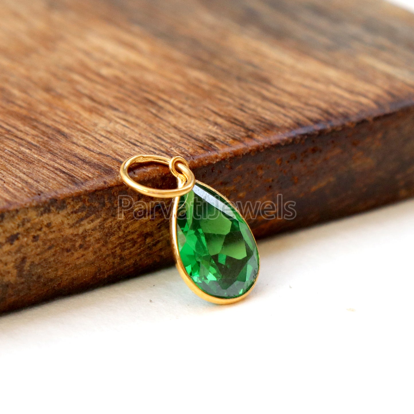 Emerald Charm, 18k Solid Gold Charm, Lab Created Emerald Charm, Emerald Solid Gold Charm, Charm Pendant, Charm Necklace, Handmade Gold Charm