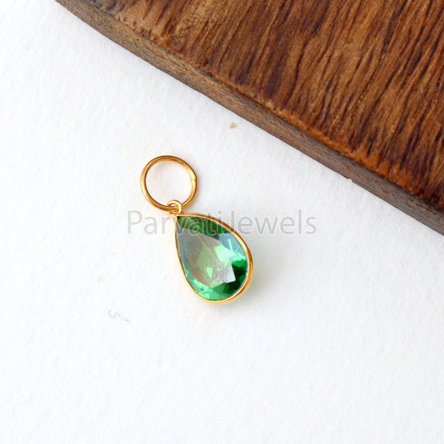 Emerald Charm, 18k Solid Gold Charm, Lab Created Emerald Charm, Emerald Solid Gold Charm, Charm Pendant, Charm Necklace, Handmade Gold Charm