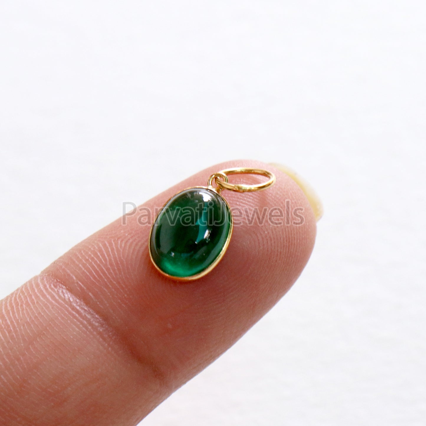 Cabochon Emerald Charm, Lab Created Nano Emerald 18k Solid Gold Charm, Lab Created Emerald Charm, Gold Charm, Charm Pendant, Charm Necklace