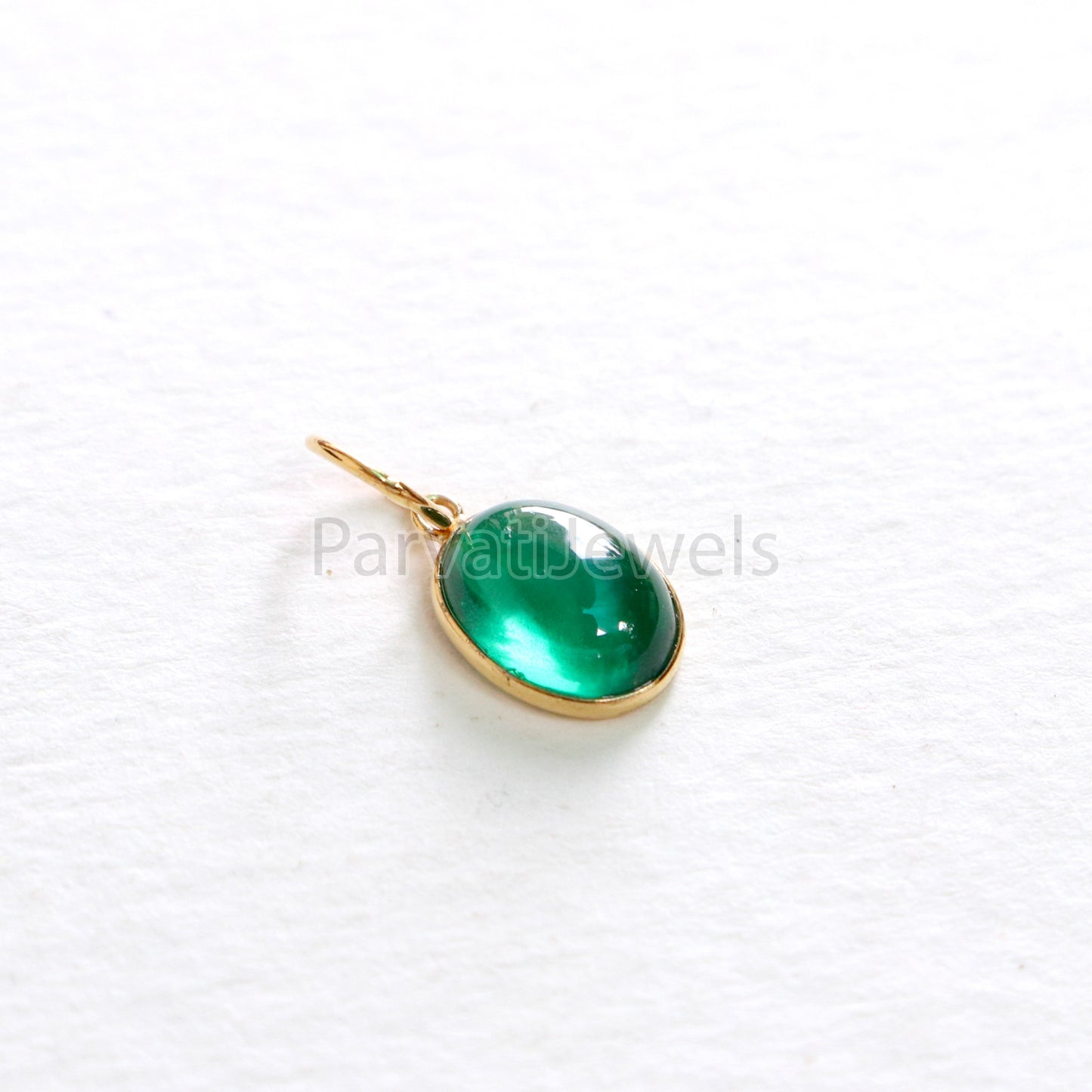 Cabochon Emerald Charm, Lab Created Nano Emerald 18k Solid Gold Charm, Lab Created Emerald Charm, Gold Charm, Charm Pendant, Charm Necklace