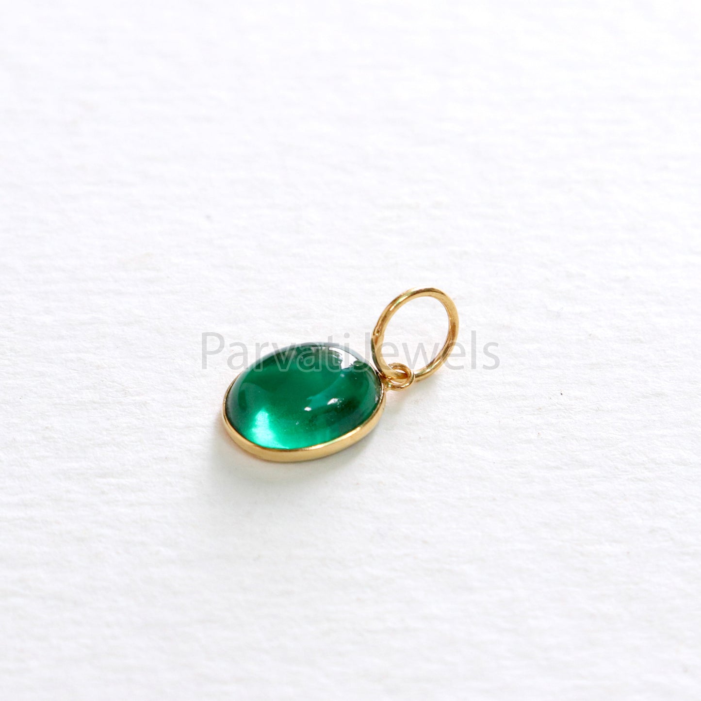Cabochon Emerald Charm, Lab Created Nano Emerald 18k Solid Gold Charm, Lab Created Emerald Charm, Gold Charm, Charm Pendant, Charm Necklace