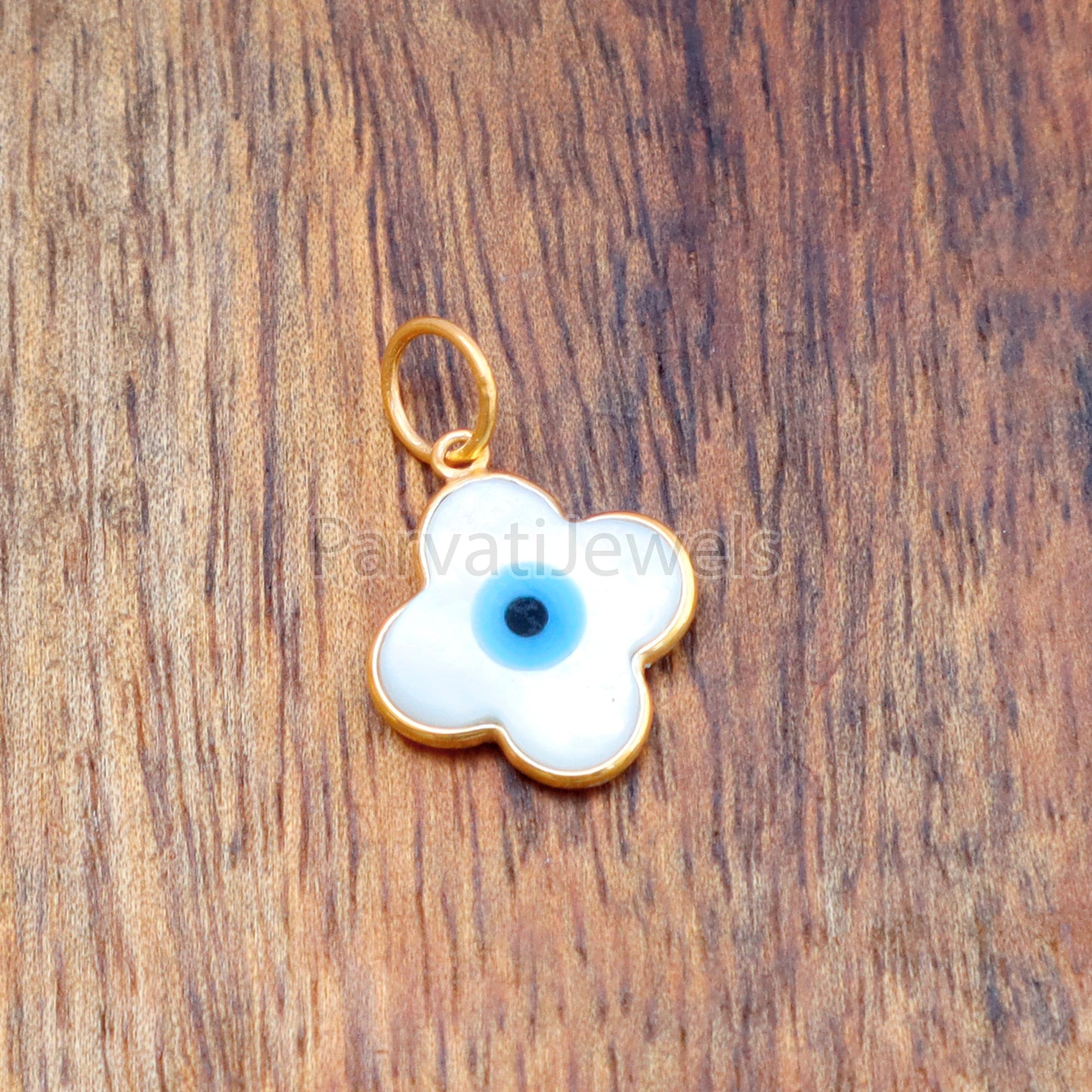 Evil Eye Charm, Floral Evil Eye Charm, 18k Solid Gold Charm, Mother of Pearl Gold Charm, Charm Necklace,White M.O.P.charm, Good Luck Charm