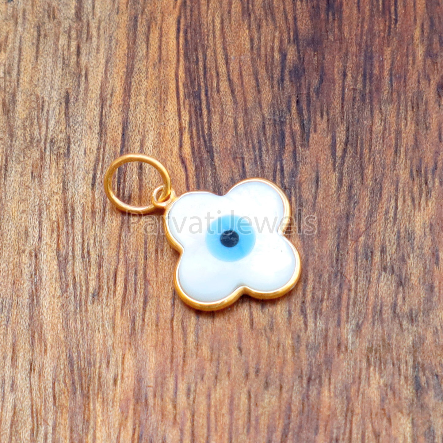 Evil Eye Charm, Floral Evil Eye Charm, 18k Solid Gold Charm, Mother of Pearl Gold Charm, Charm Necklace,White M.O.P.charm, Good Luck Charm