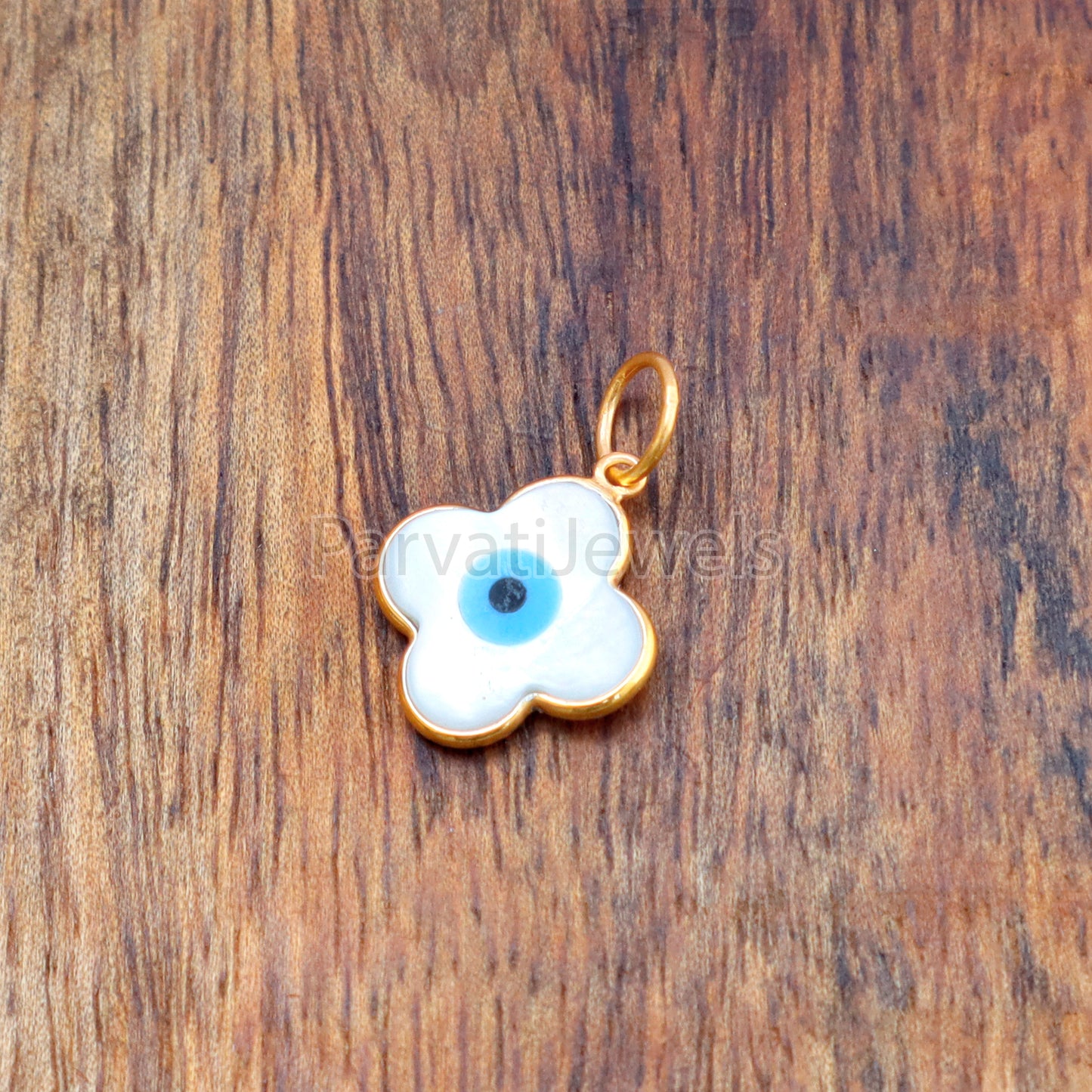 Evil Eye Charm, Floral Evil Eye Charm, 18k Solid Gold Charm, Mother of Pearl Gold Charm, Charm Necklace,White M.O.P.charm, Good Luck Charm