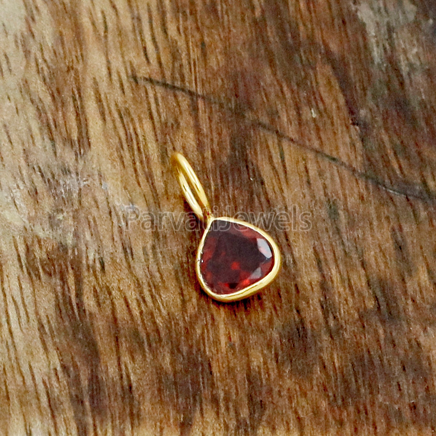 Garnet Charm, 18k Solid Gold Charm, Natural Garnet Charm, Gold Charm, Charm Pendant, Charm Necklace, Handmade Gold Charm