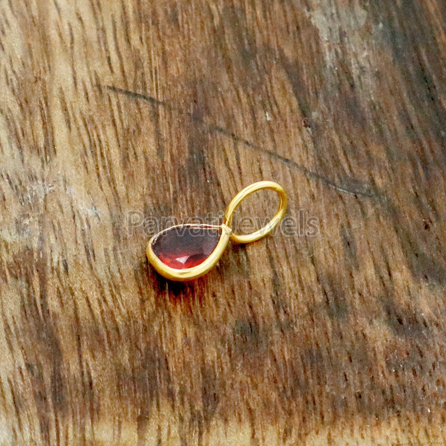 Garnet Charm, 18k Solid Gold Charm, Natural Garnet Charm, Gold Charm, Charm Pendant, Charm Necklace, Handmade Gold Charm