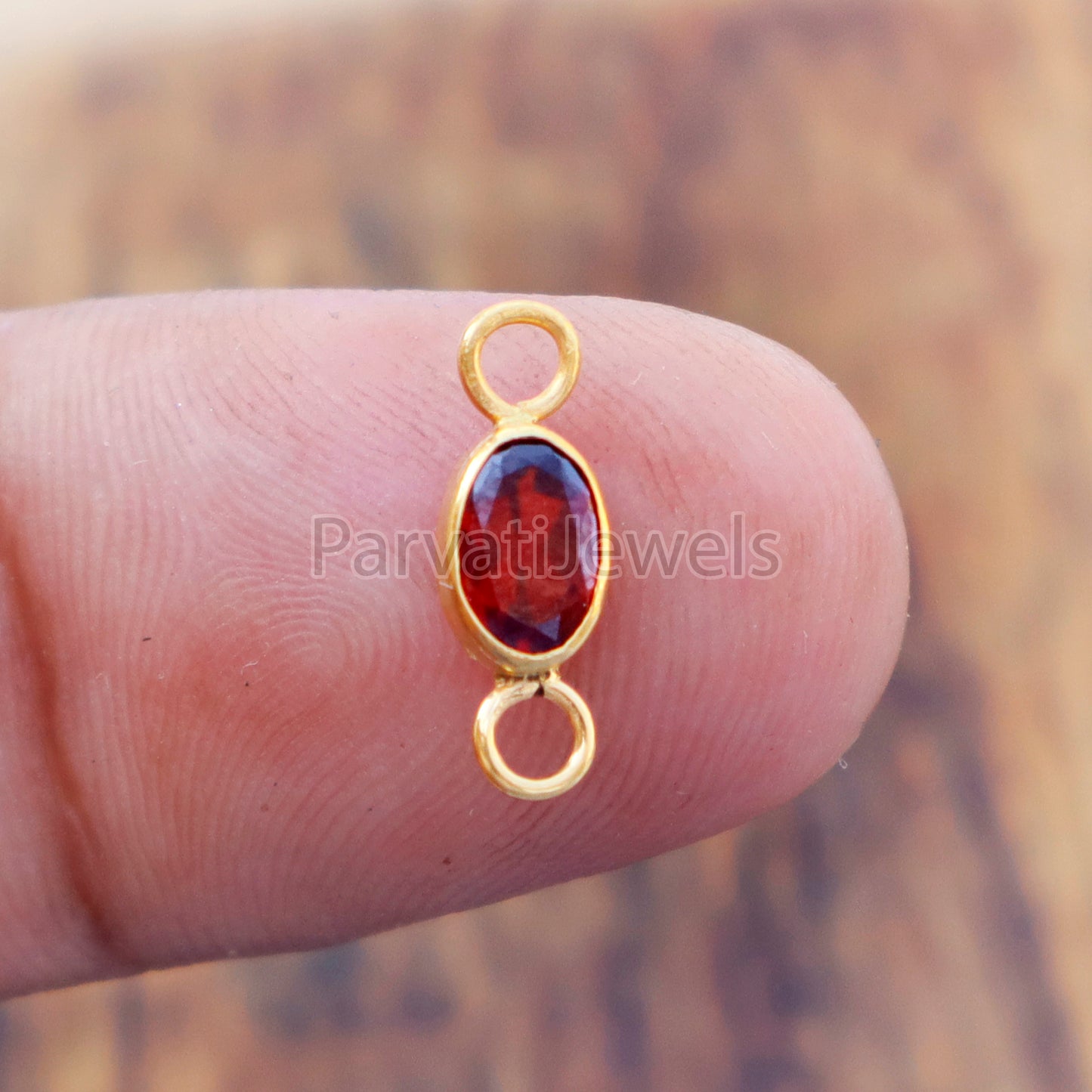 Garnet Connector, 18k Solid Gold Connector, Natural Garnet Connector, Gold Connector, Connector, Gold Connector for Bracelets,