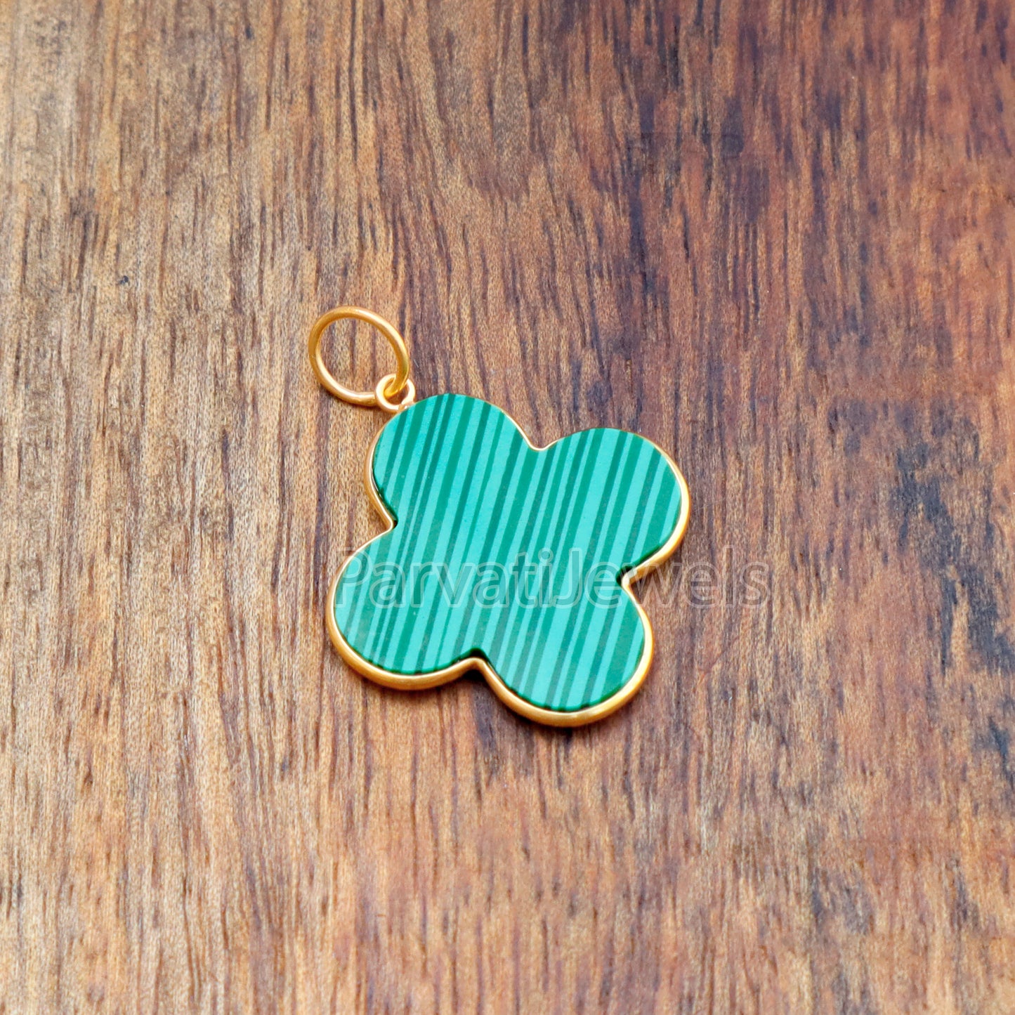 Natural Malachite Charm, 18k Solid Gold Charm, Gold Charm, Charm Pendant, Flower Malachite Charm Necklace, Handmade Charm, Gift for Her
