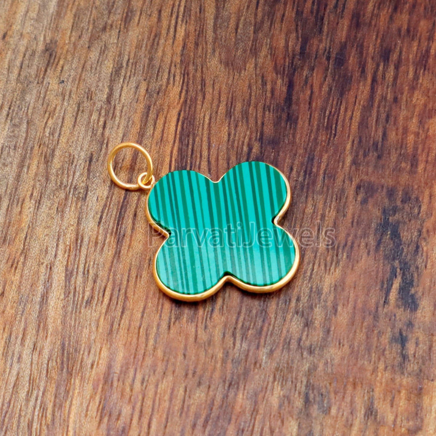 Natural Malachite Charm, 18k Solid Gold Charm, Gold Charm, Charm Pendant, Flower Malachite Charm Necklace, Handmade Charm, Gift for Her