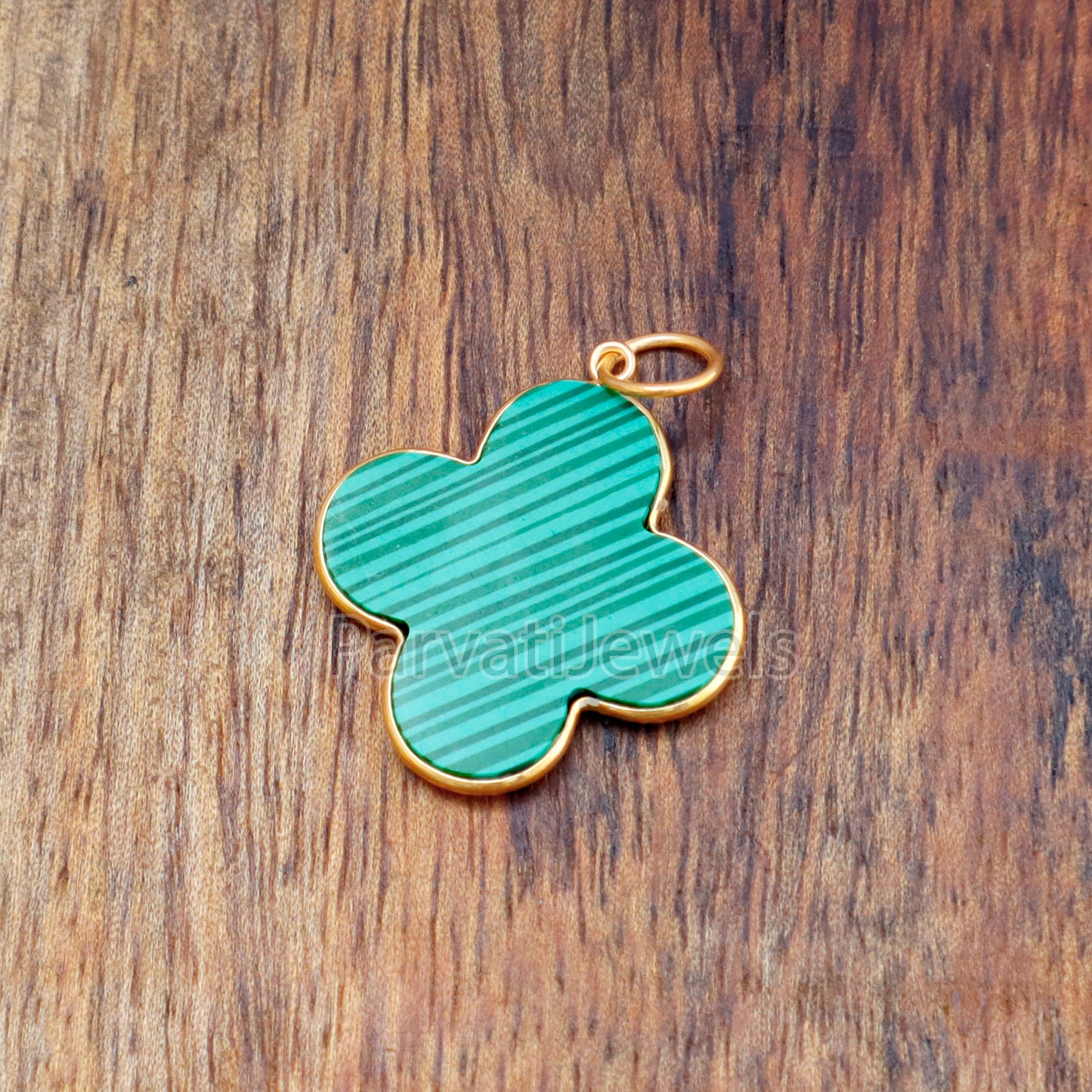Natural Malachite Charm, 18k Solid Gold Charm, Gold Charm, Charm Pendant, Flower Malachite Charm Necklace, Handmade Charm, Gift for Her