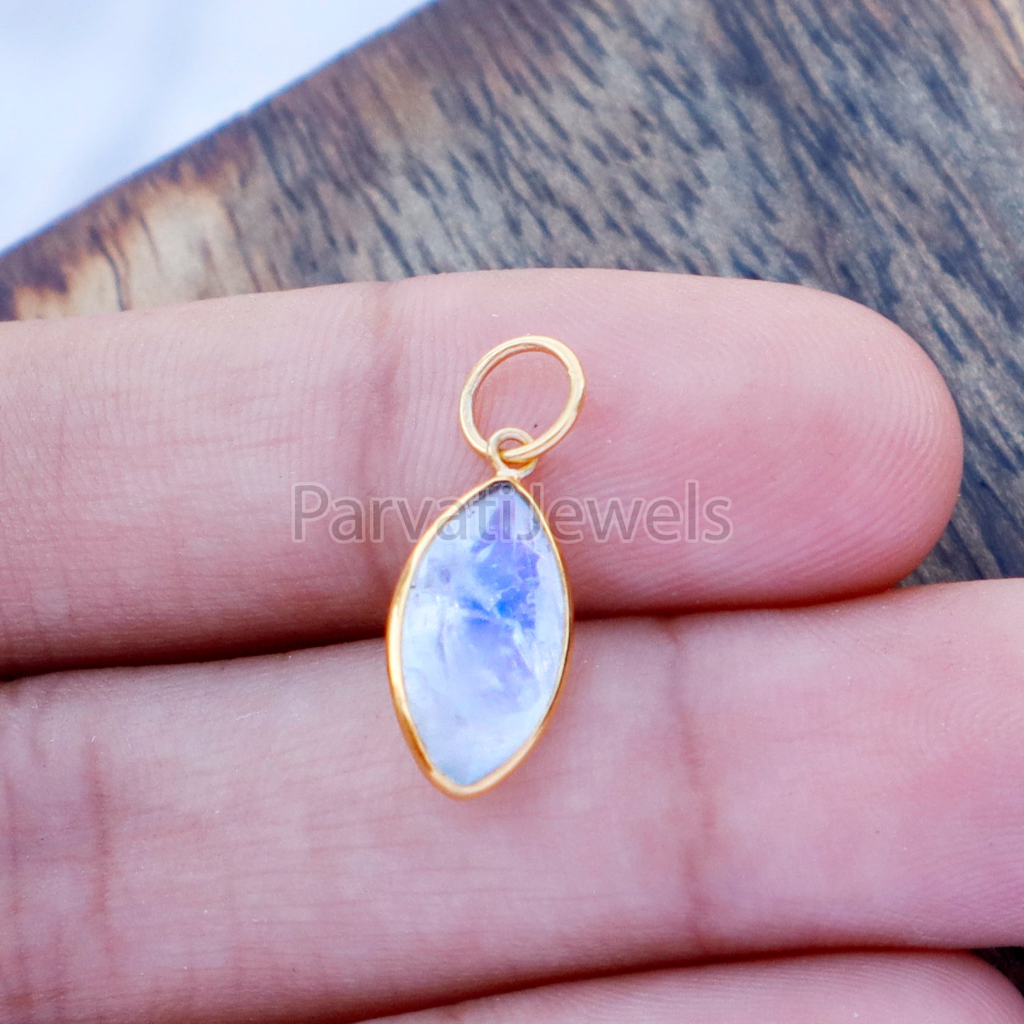 Rainbow Moonstone Charm, 18k Solid Gold Charm, Natural Moonstone Charm, Gold Charm, Charm Pendant, Charm Necklace, Handmade Gold Charm