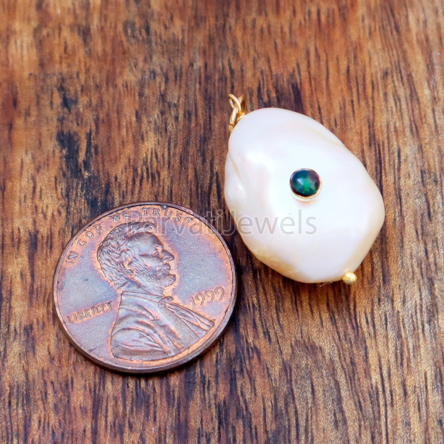 Natural Chalama Black Opal Pave Baroque Pearl Charm, 18k Solid Gold Charm, Natural Pearl Gold Charm, , Pearl Charm Necklace, Charm Pendant