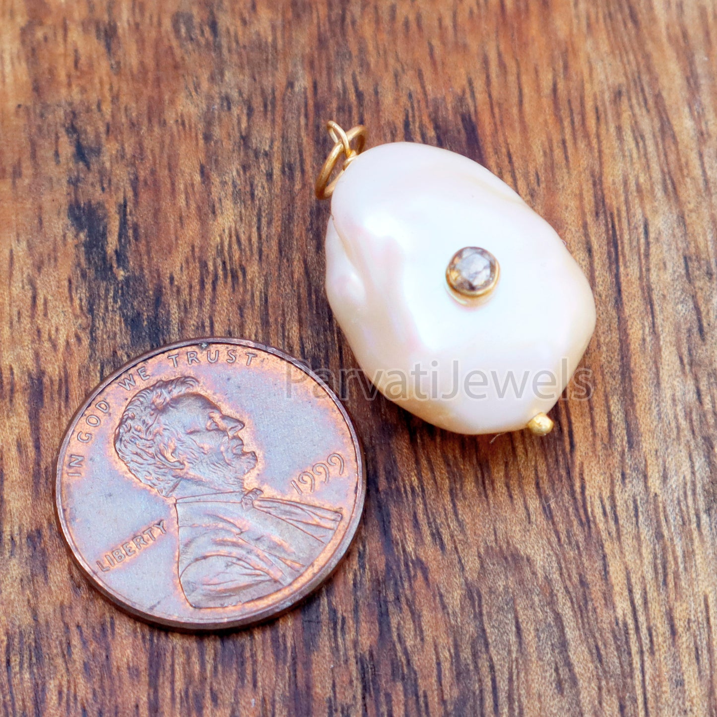 Natural Rose Cut Natural Diamond Pave Baroque Pearl Charm, 18k Solid Gold Charm, Pearl Gold Charm, , Pearl Charm Necklace, Charm Pendant
