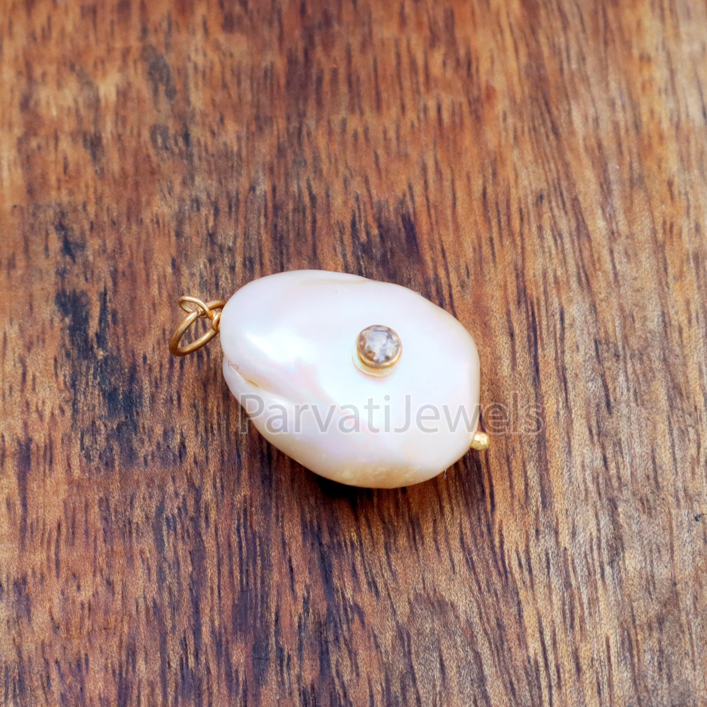 Natural Rose Cut Natural Diamond Pave Baroque Pearl Charm, 18k Solid Gold Charm, Pearl Gold Charm, , Pearl Charm Necklace, Charm Pendant