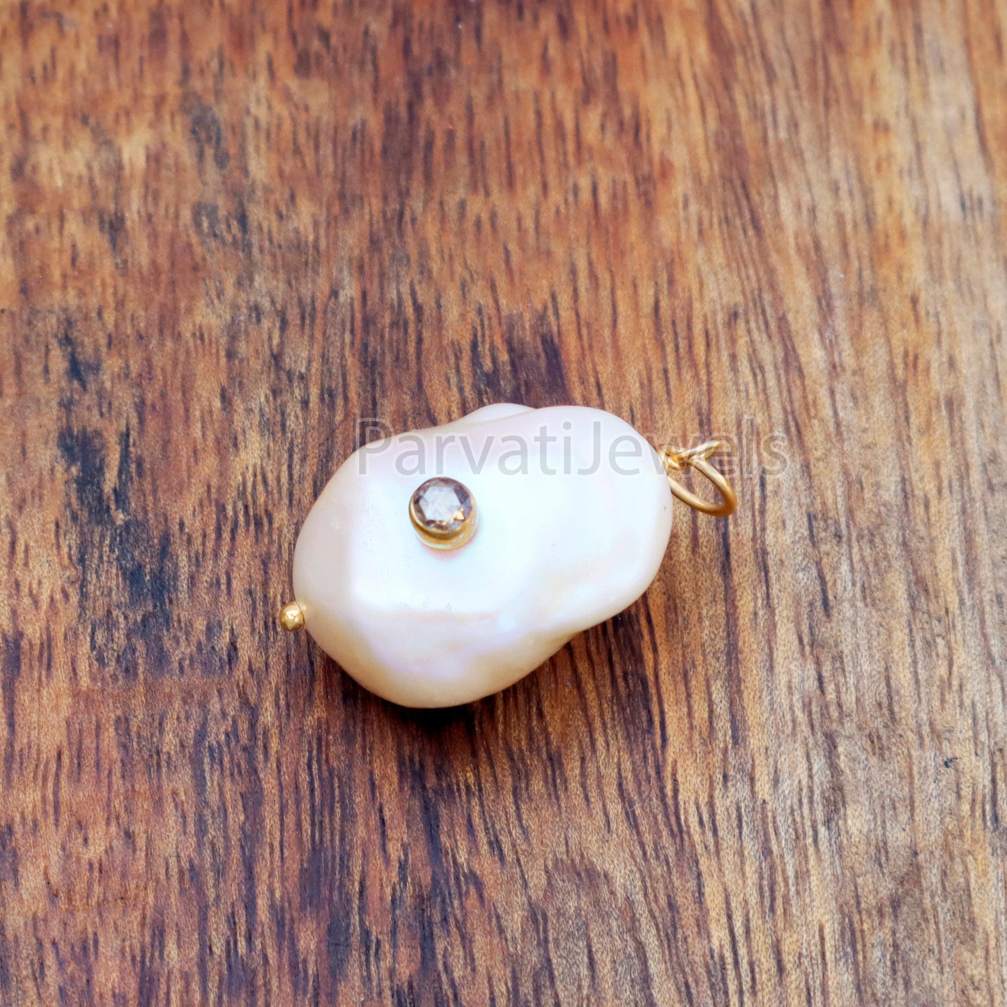 Natural Rose Cut Natural Diamond Pave Baroque Pearl Charm, 18k Solid Gold Charm, Pearl Gold Charm, , Pearl Charm Necklace, Charm Pendant