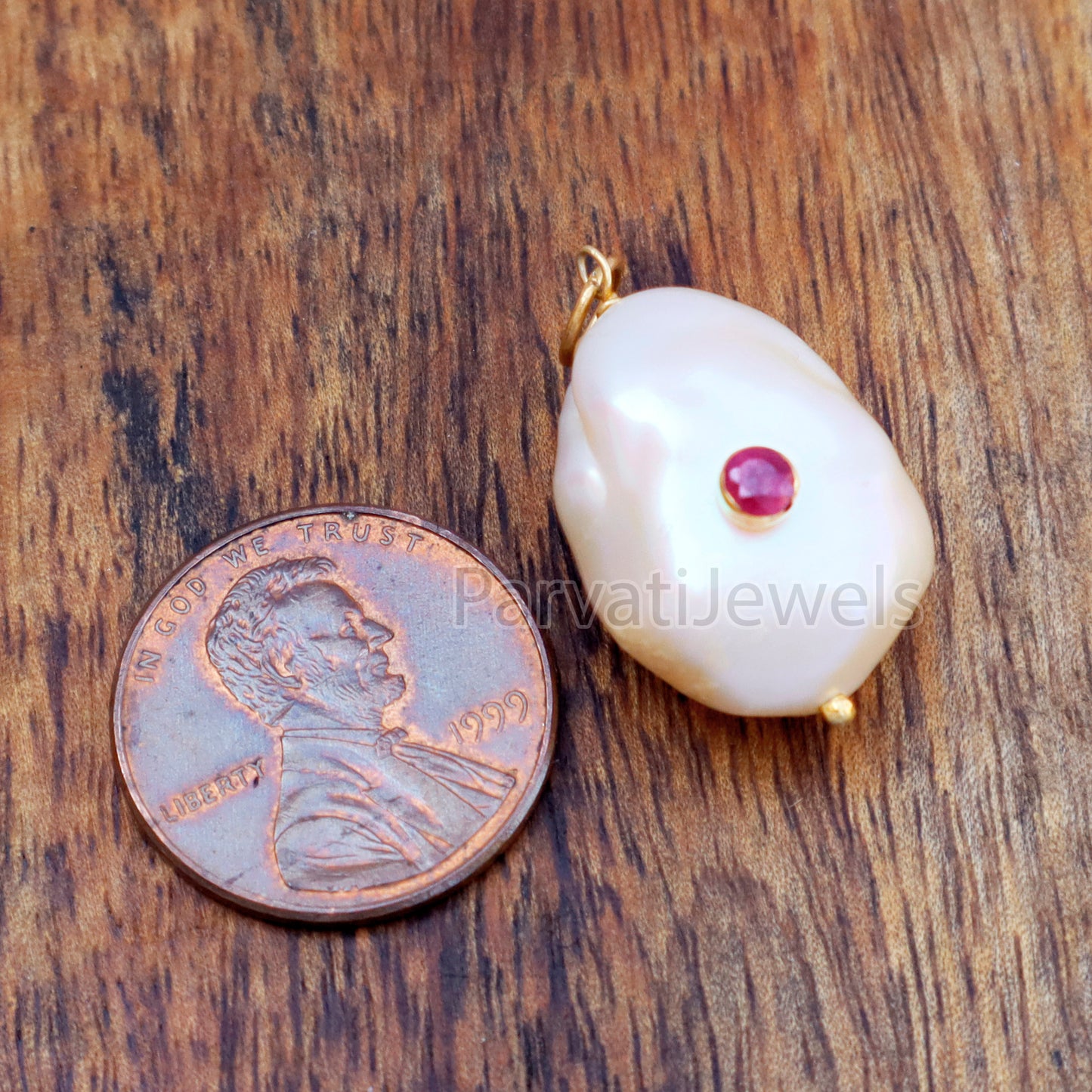 Natural Ruby Pave Baroque Pearl Charm, 18k Solid Gold Charm, Natural Pearl Gold Charm, GoldCharm, Pearl Charm Necklace, Pearl CharmPendent