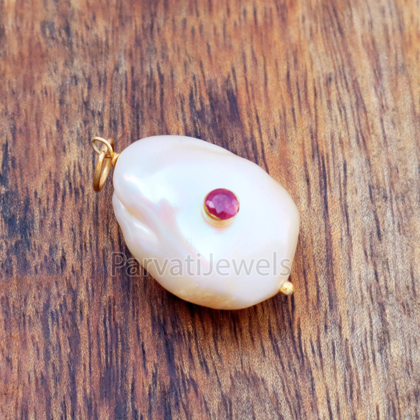 Natural Ruby Pave Baroque Pearl Charm, 18k Solid Gold Charm, Natural Pearl Gold Charm, GoldCharm, Pearl Charm Necklace, Pearl CharmPendent
