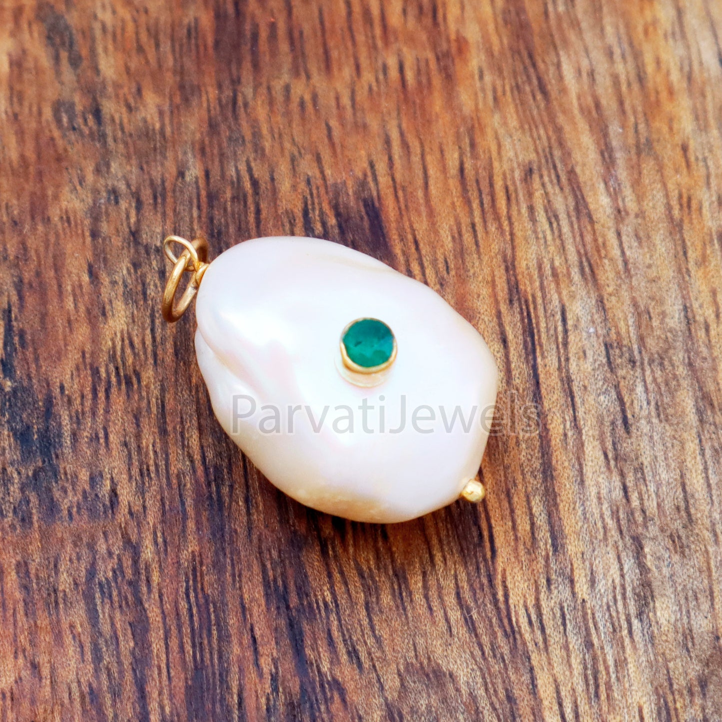 Natural Emerald Pave Baroque Pearl Charm, 18k Solid Gold Charm, Natural Pearl Gold Charm, Gold Charm, Pearl Charm Necklace, Pearl Charm