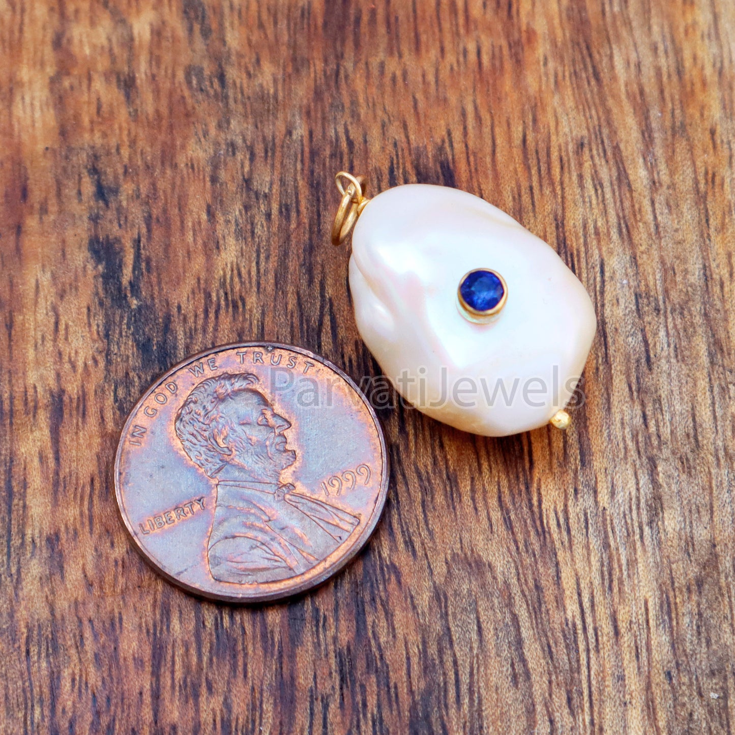 Natural Sapphire Pave Baroque Pearl Charm, 18k Solid Gold Charm, Natural Pearl Gold Charm, Gold Charm, Pearl Charm Necklace, Sapphire Charm
