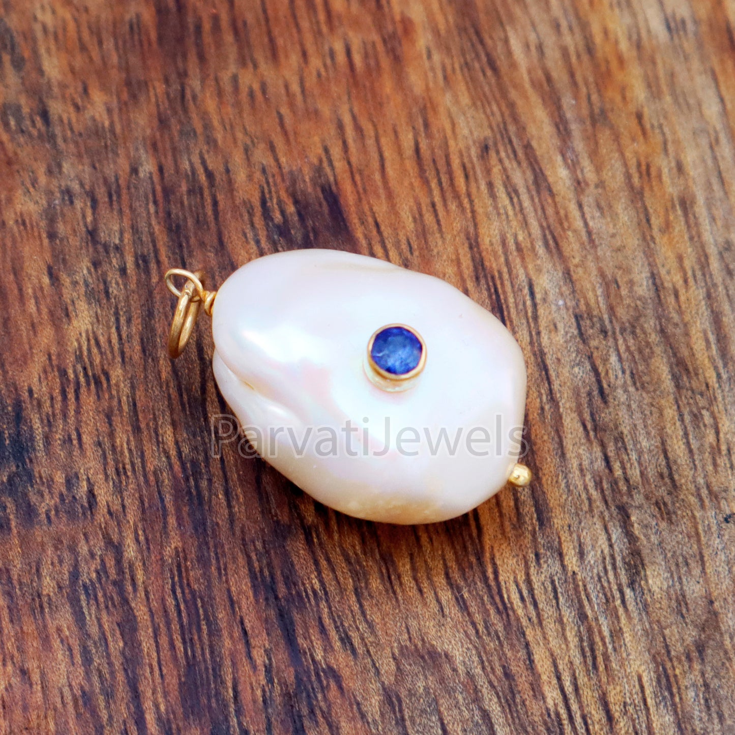 Natural Sapphire Pave Baroque Pearl Charm, 18k Solid Gold Charm, Natural Pearl Gold Charm, Gold Charm, Pearl Charm Necklace, Sapphire Charm